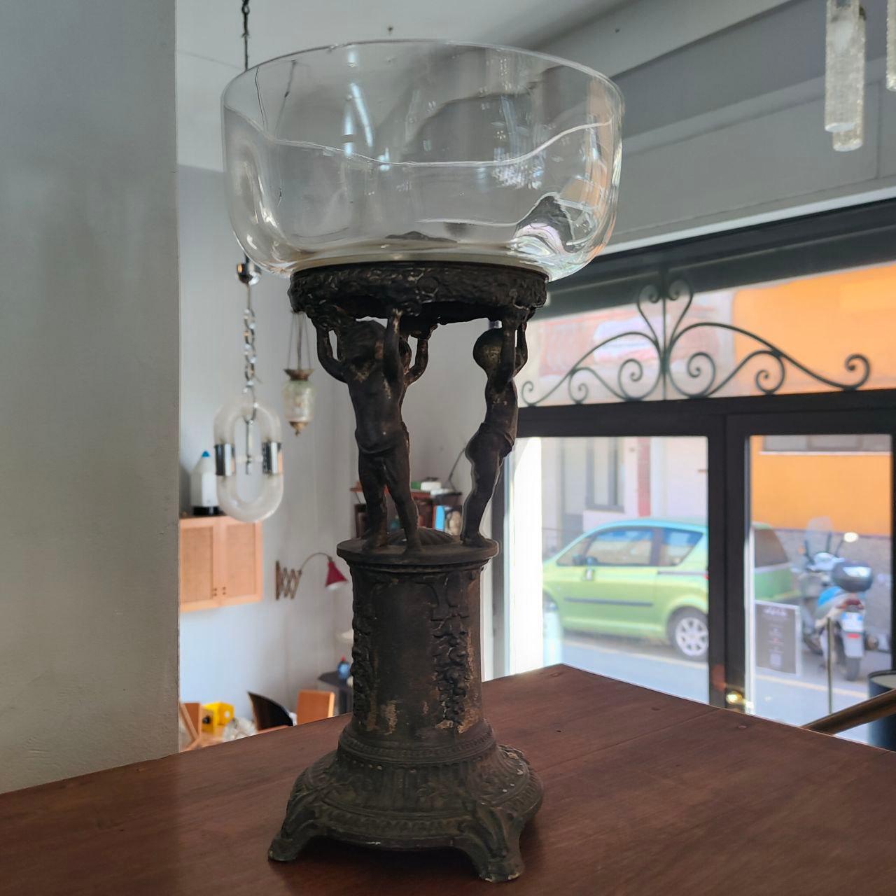 Cuenco de cristal Art Nouveau Liberty Centerpiece Antimonio, Italia 1900 Italiano en venta