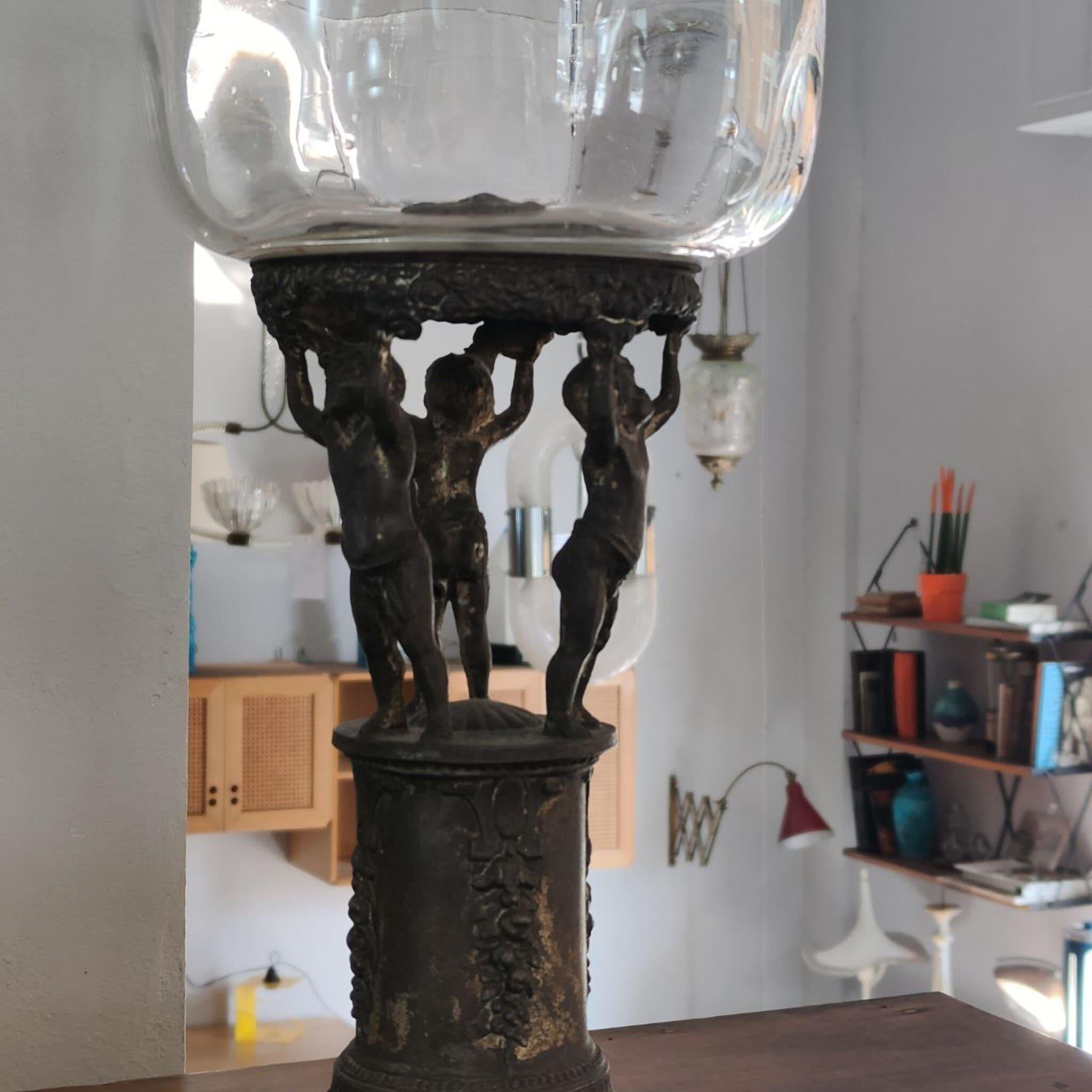 Cuenco de cristal Art Nouveau Liberty Centerpiece Antimonio, Italia 1900 siglo XIX en venta