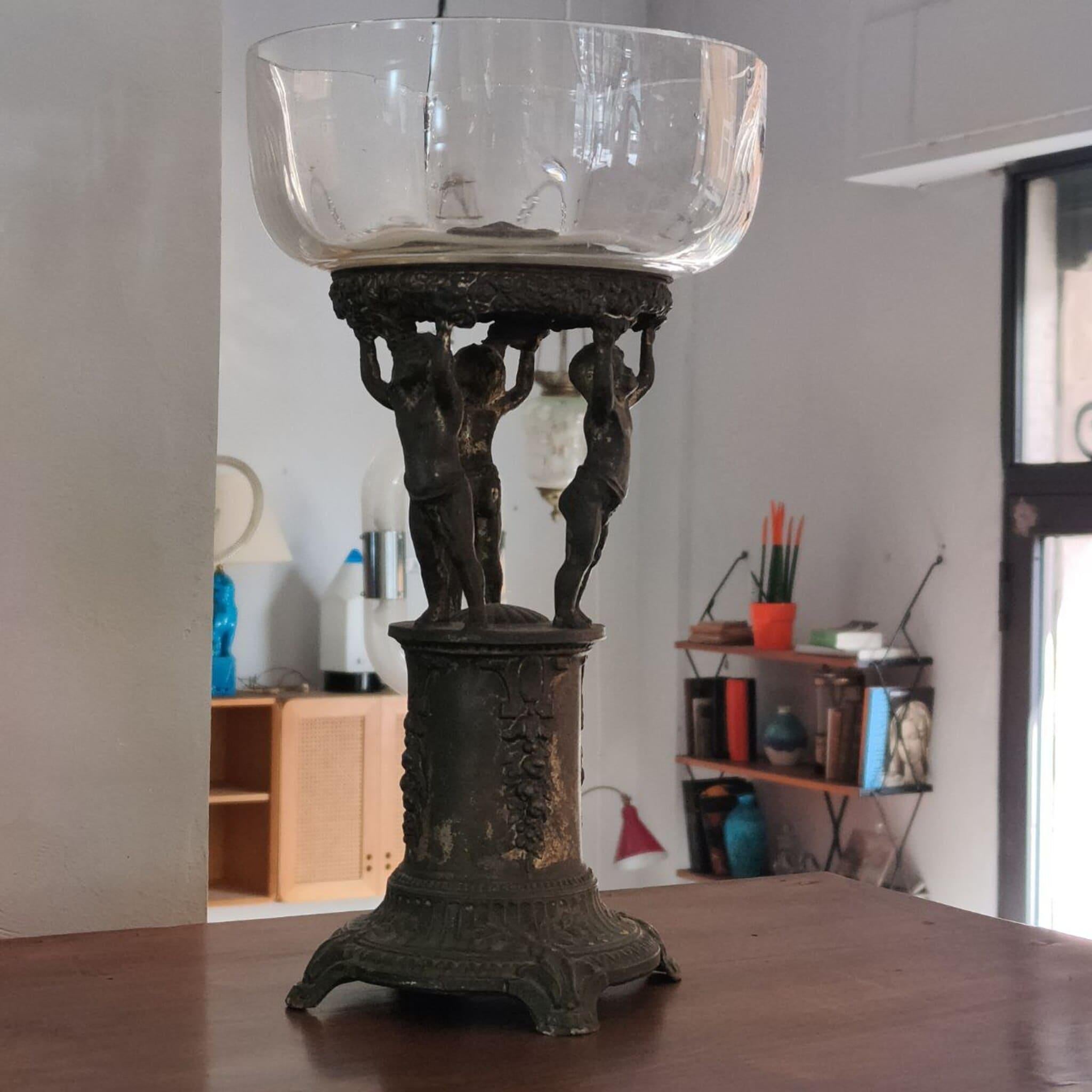 Cuenco de cristal Art Nouveau Liberty Centerpiece Antimonio, Italia 1900 en venta 2