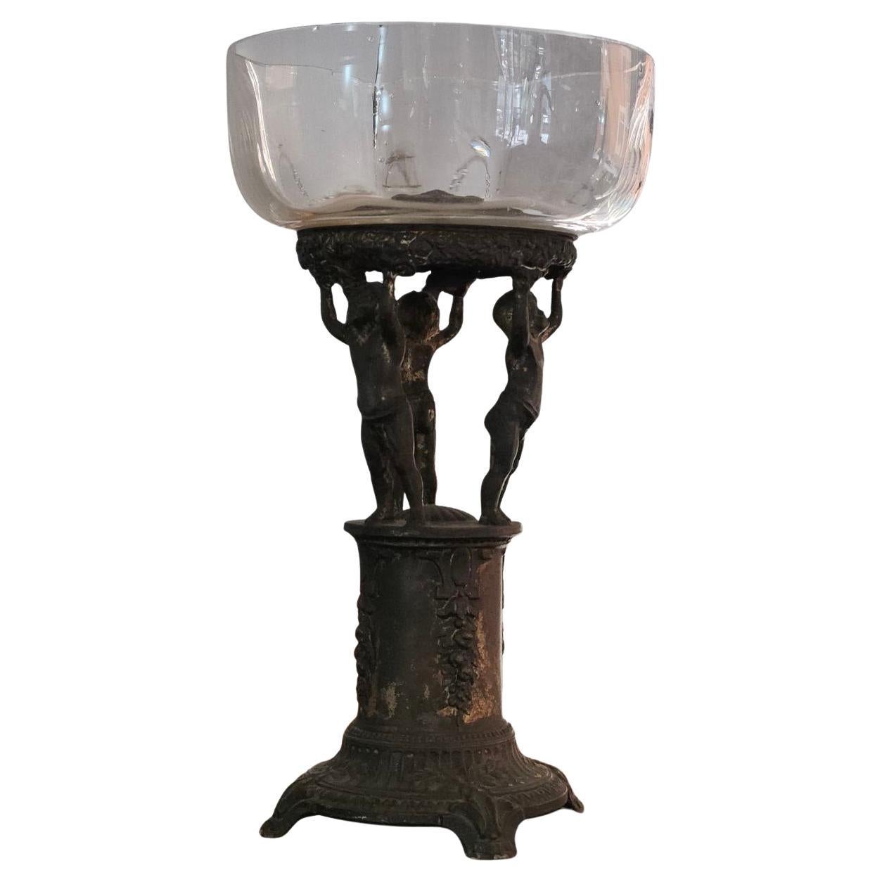 Art Nouveau Liberty Centerpiece Glass Bowl Antimony, Italy 1900