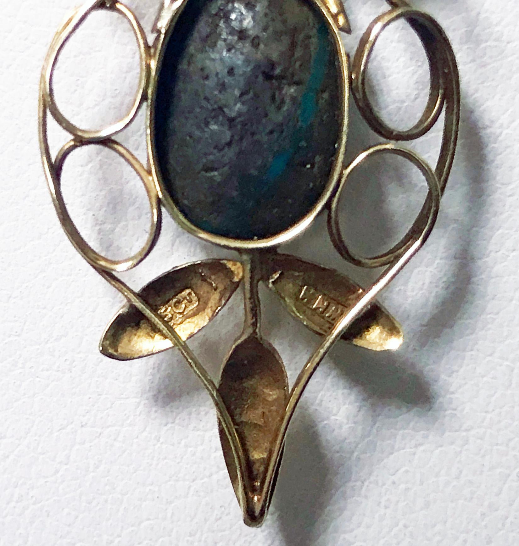 Art Nouveau Liberty Gold Turquoise Pendant, circa 1900 1