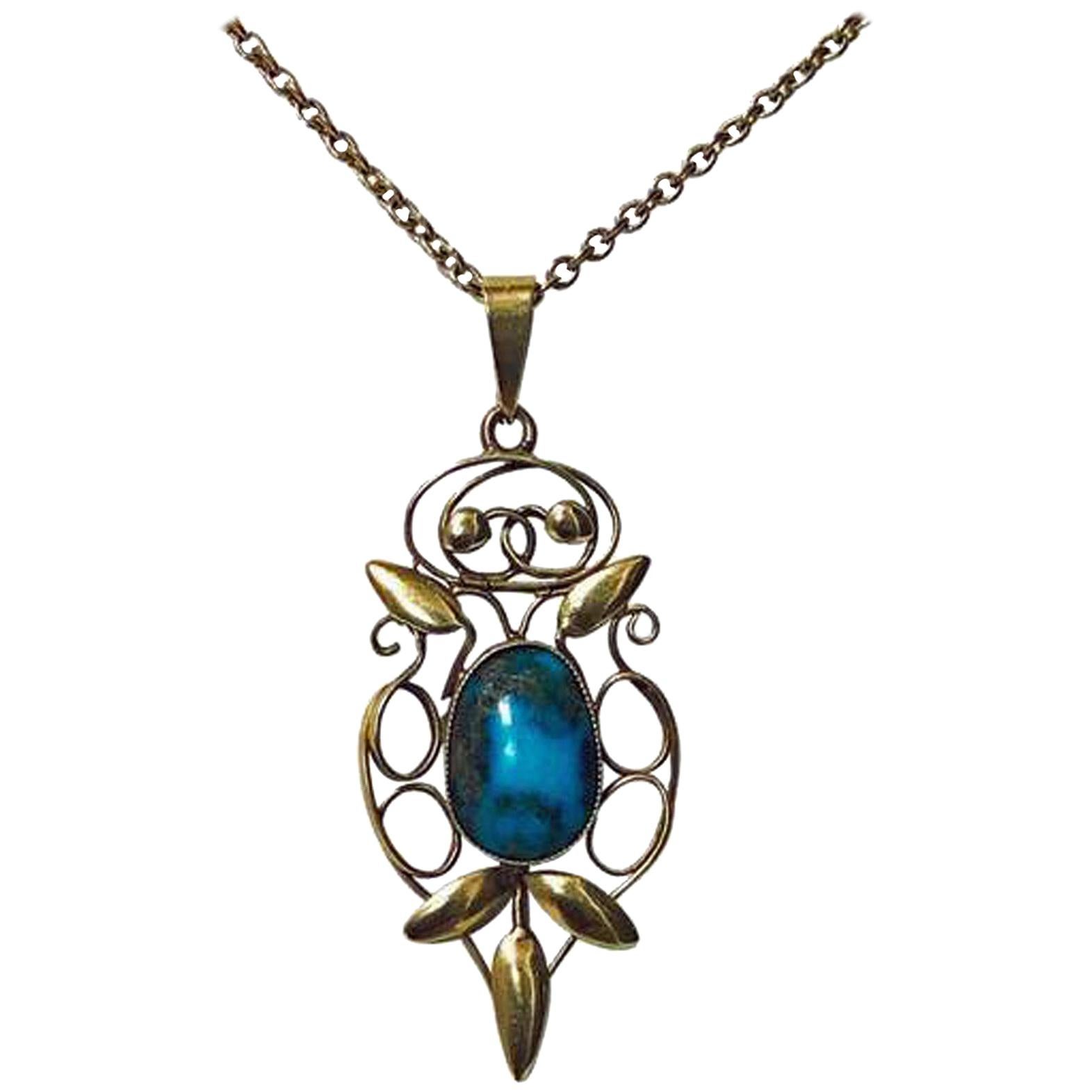 Art Nouveau Liberty Gold Turquoise Pendant, circa 1900