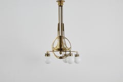 Art Nouveau Liberty Style Brass and Glass Chandelier Late XIX sec Austria