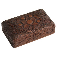 Art Nouveau Lidded Oak Box with hand carved sinuous floral theme, circa 1900