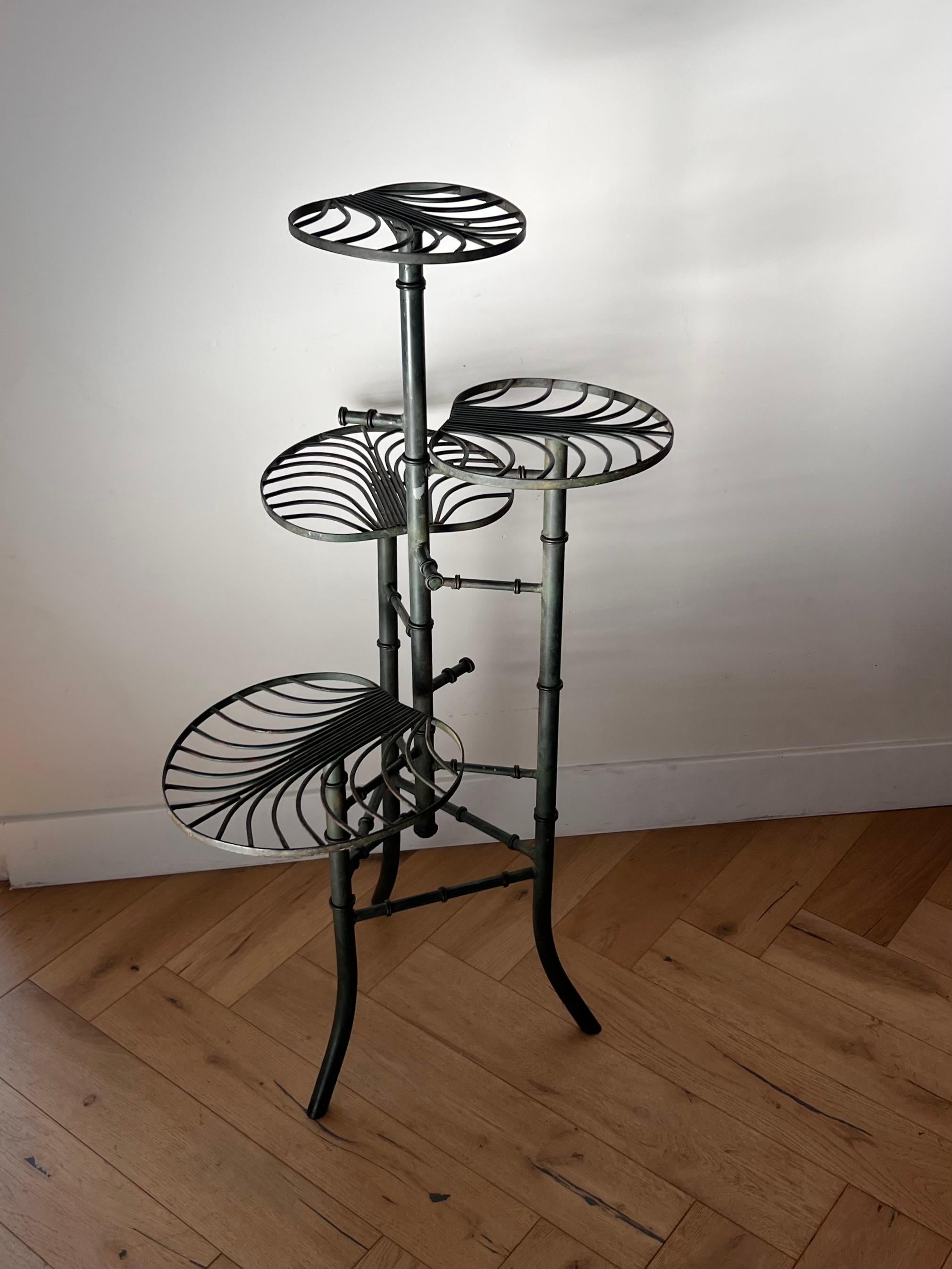Art Nouveau Lily Pad Iron Plant Stand After Salterini, 20th Century  3