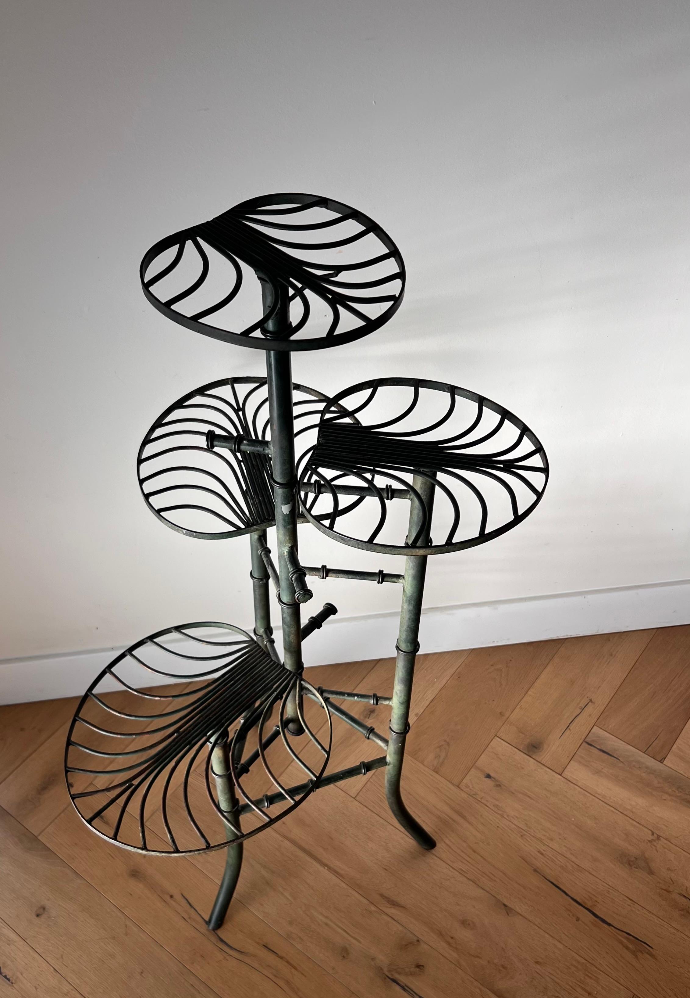 Art Nouveau Lily Pad Iron Plant Stand After Salterini, 20th Century  1