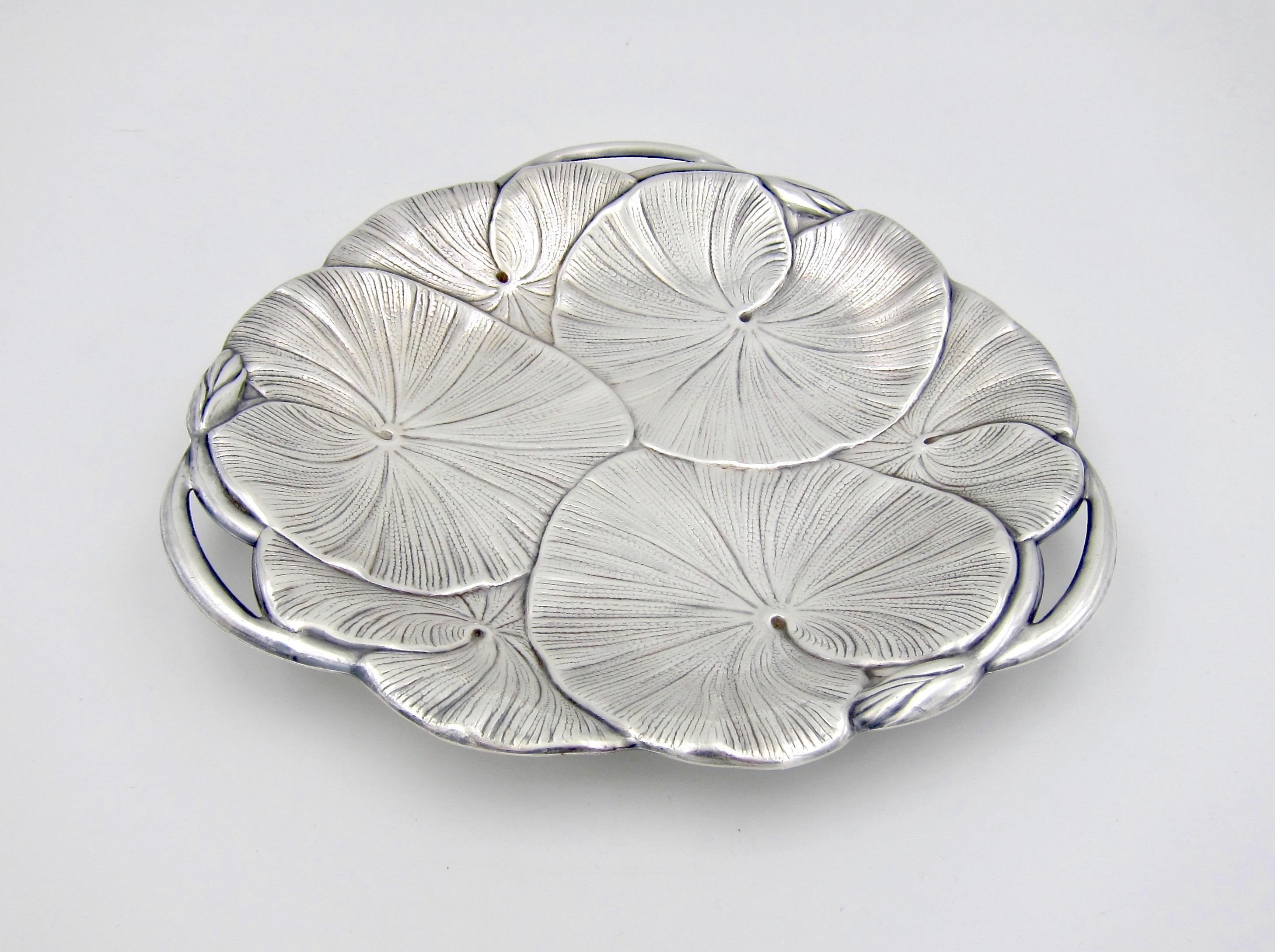 American Art Nouveau Lily Pad Tray in Silver-Plate