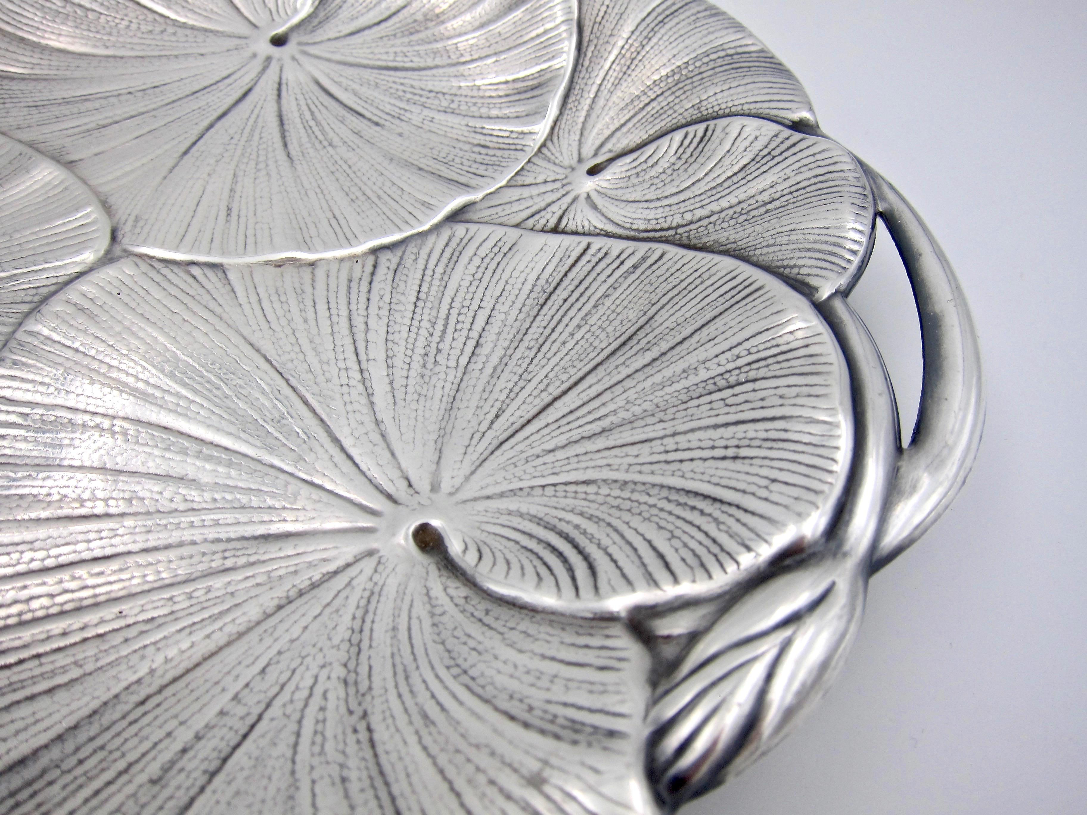 Silver Plate Art Nouveau Lily Pad Tray in Silver-Plate