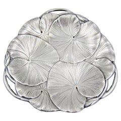 Vintage Art Nouveau Lily Pad Tray in Silver-Plate