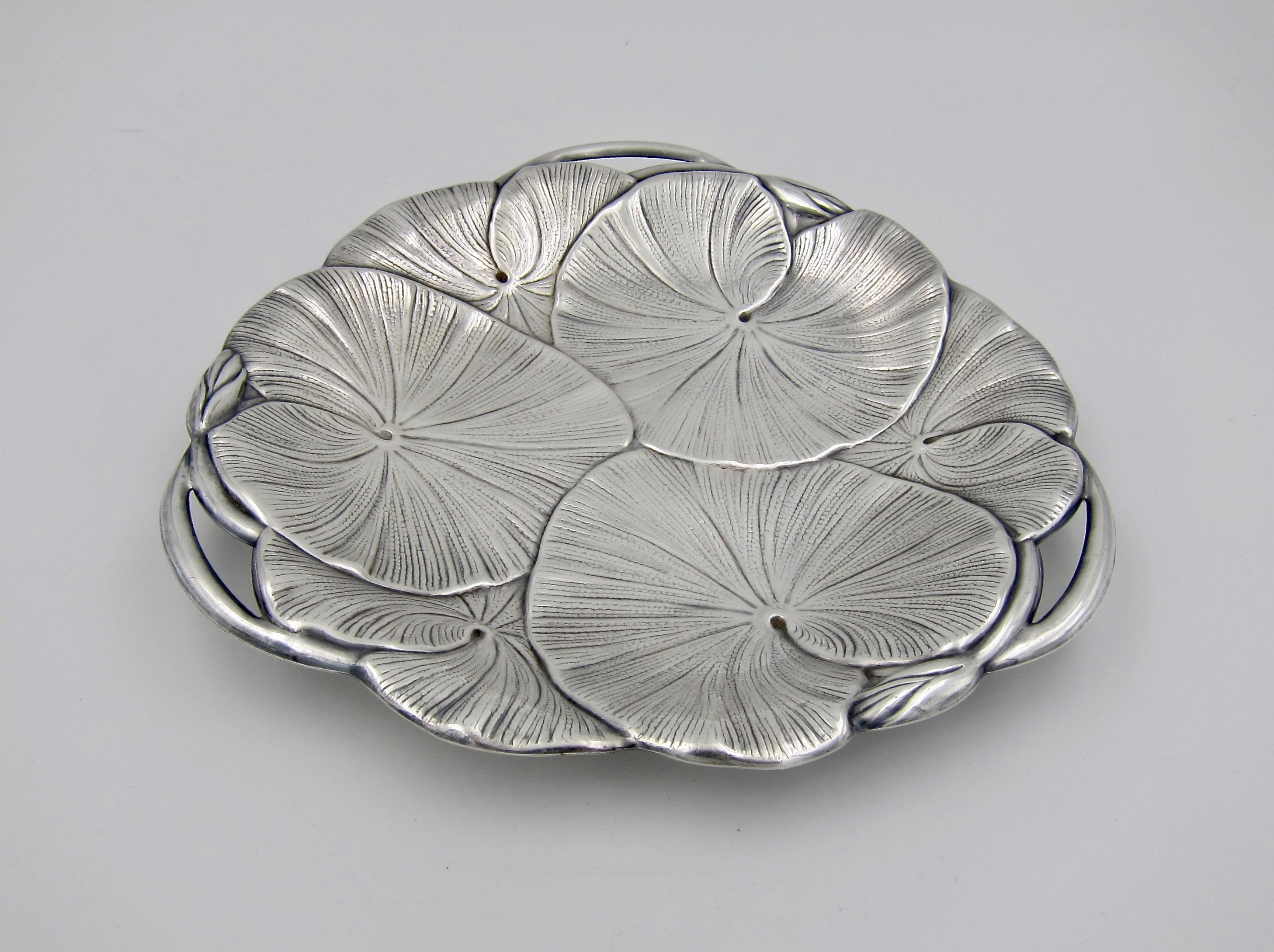 Art Nouveau Lily Pad Tray with Open Handles in Silver-Plate 3