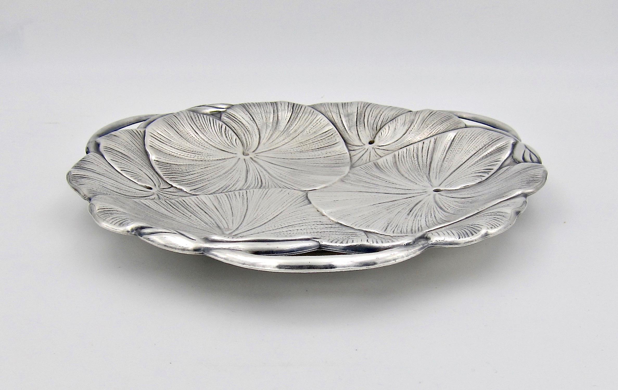 Silver Plate Art Nouveau Lily Pad Tray with Open Handles in Silver-Plate