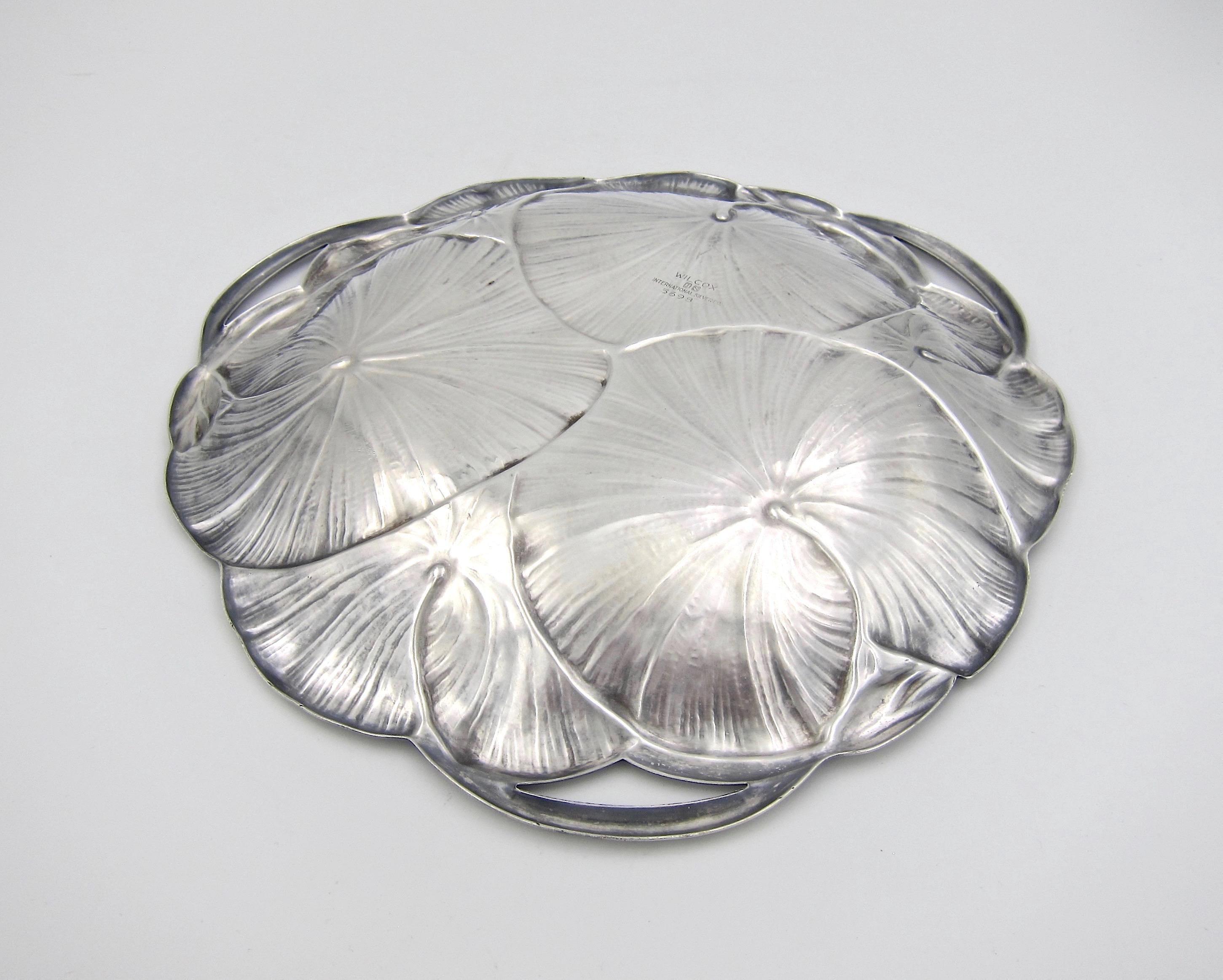 Art Nouveau Lily Pad Tray with Open Handles in Silver-Plate 1