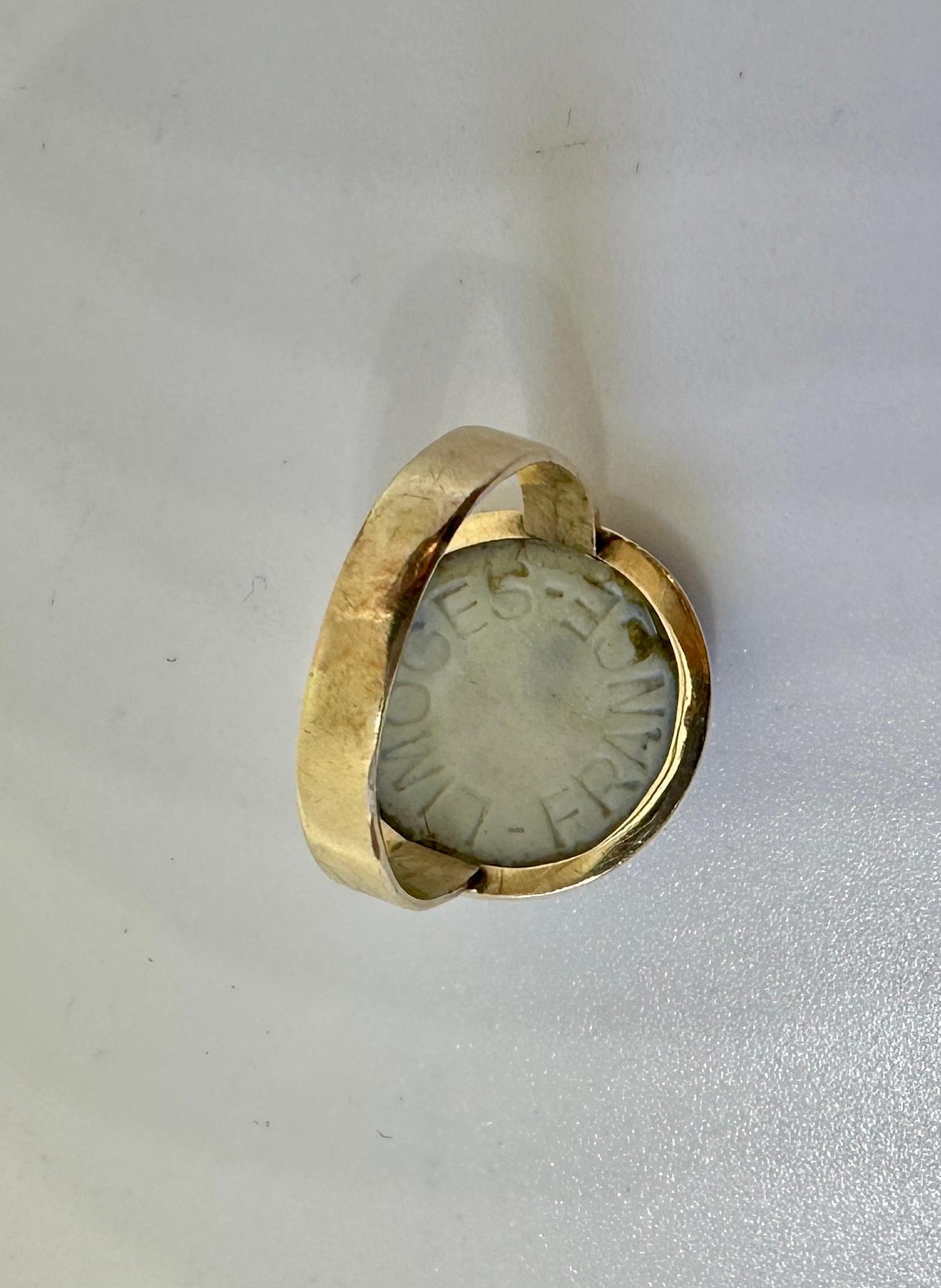 Art Nouveau Limoges Enamel Bacchus Ring Gold Pate de Verre Enamel France French For Sale 6