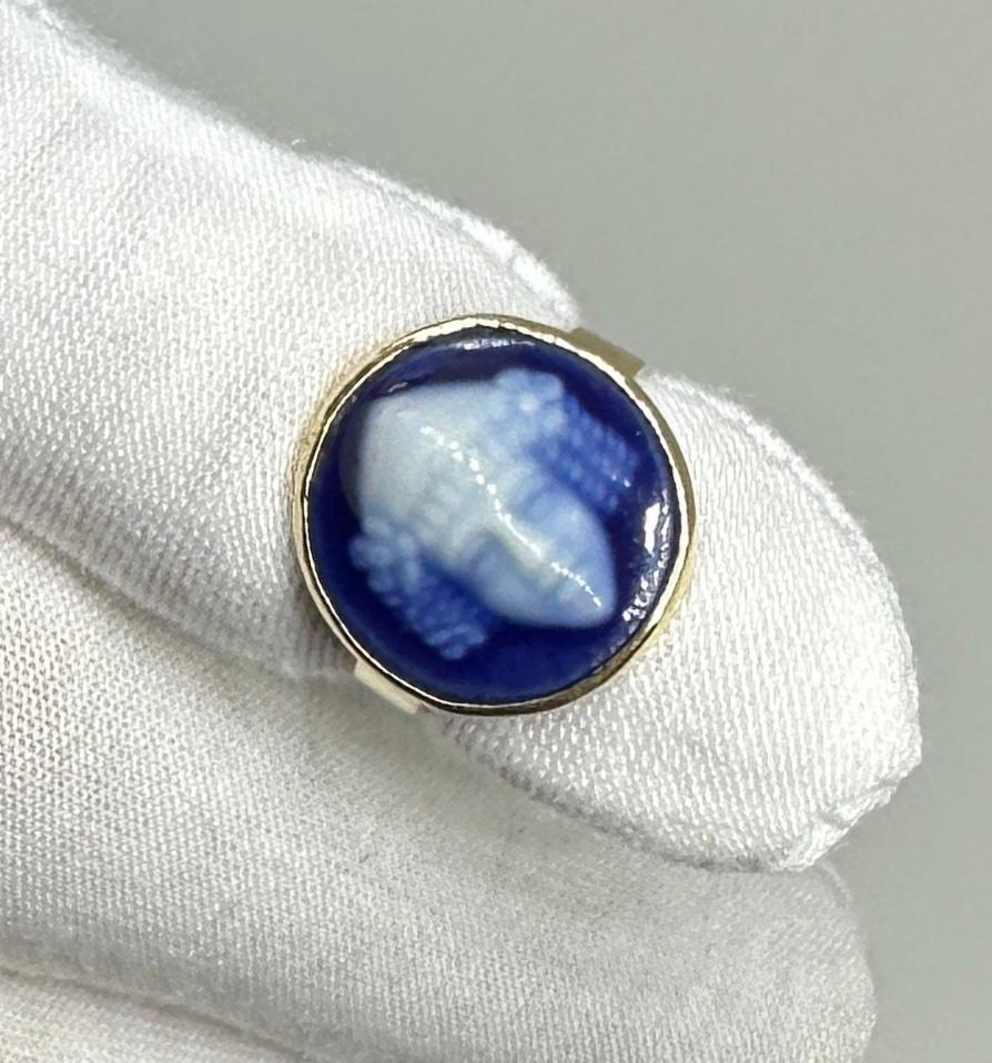 Art Nouveau Limoges Enamel Bacchus Ring Gold Pate de Verre Enamel France French For Sale 1