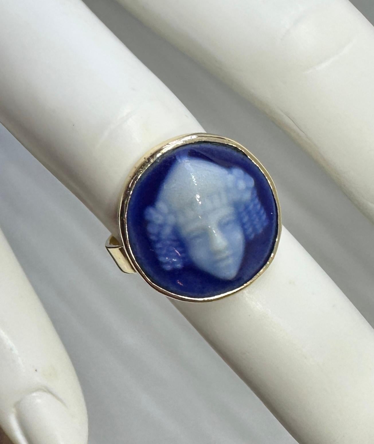 Art Nouveau Limoges Enamel Bacchus Ring Gold Pate de Verre Enamel France French For Sale 2
