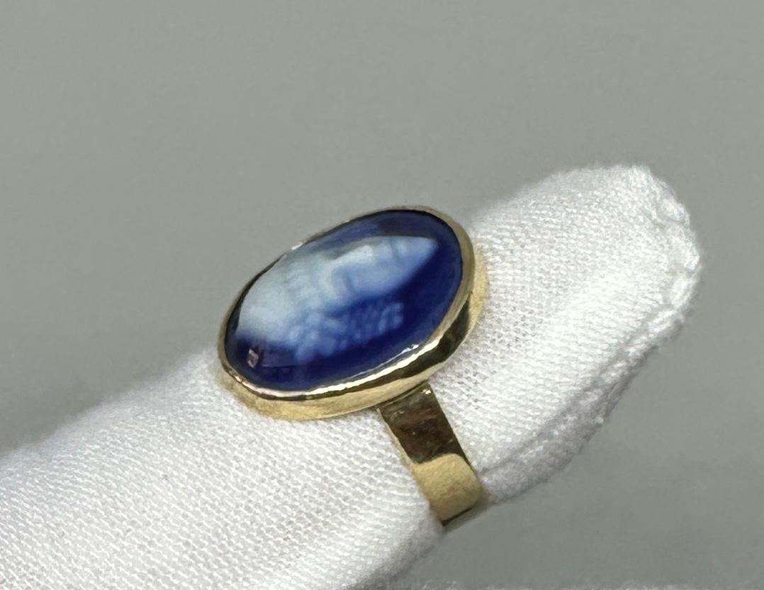 Art Nouveau Limoges Enamel Bacchus Ring Gold Pate de Verre Enamel France French For Sale 3