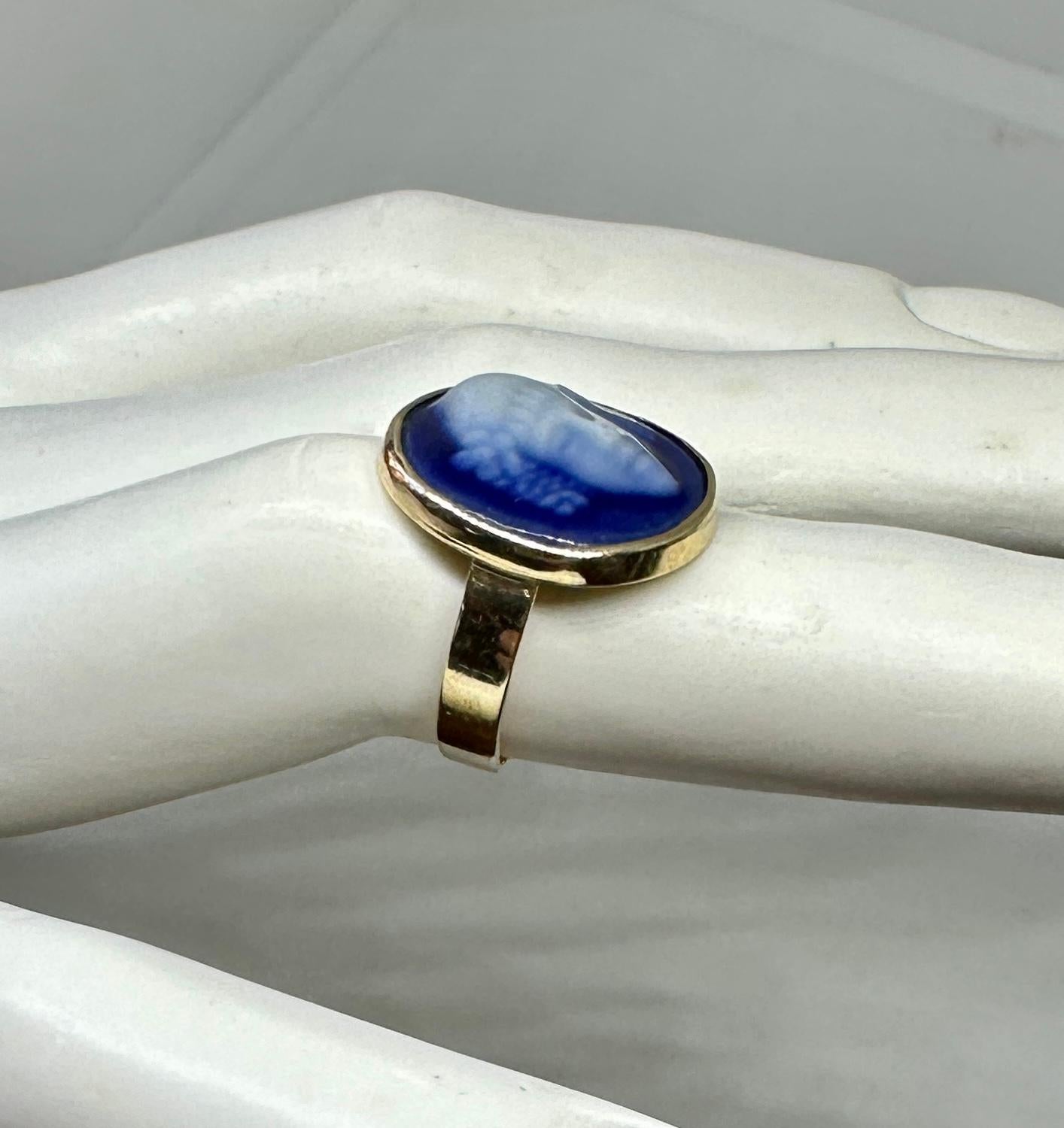 Art Nouveau Limoges Enamel Bacchus Ring Gold Pate de Verre Enamel France French For Sale 4