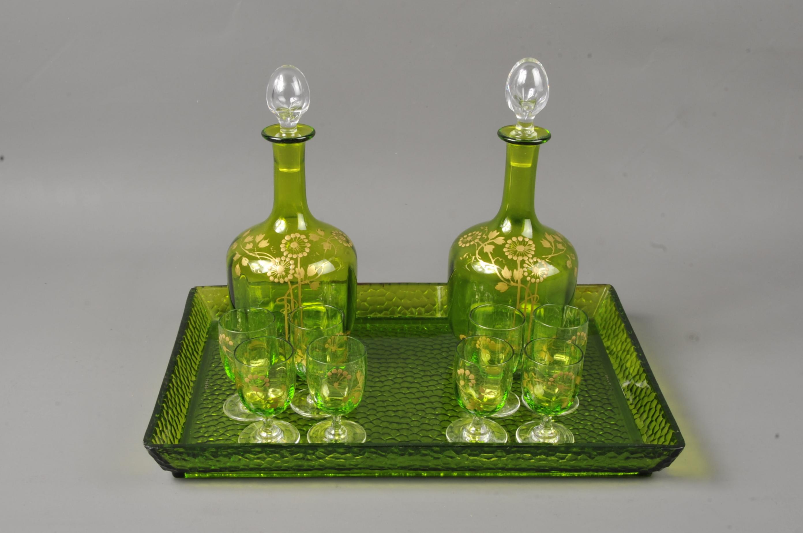 French Art Nouveau Liquor Service Stamped from Baccarat Crystal For Sale