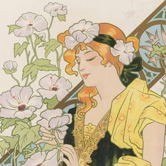 Art Nouveau Lithograph by MISTI Titled "Woman with Flowers"