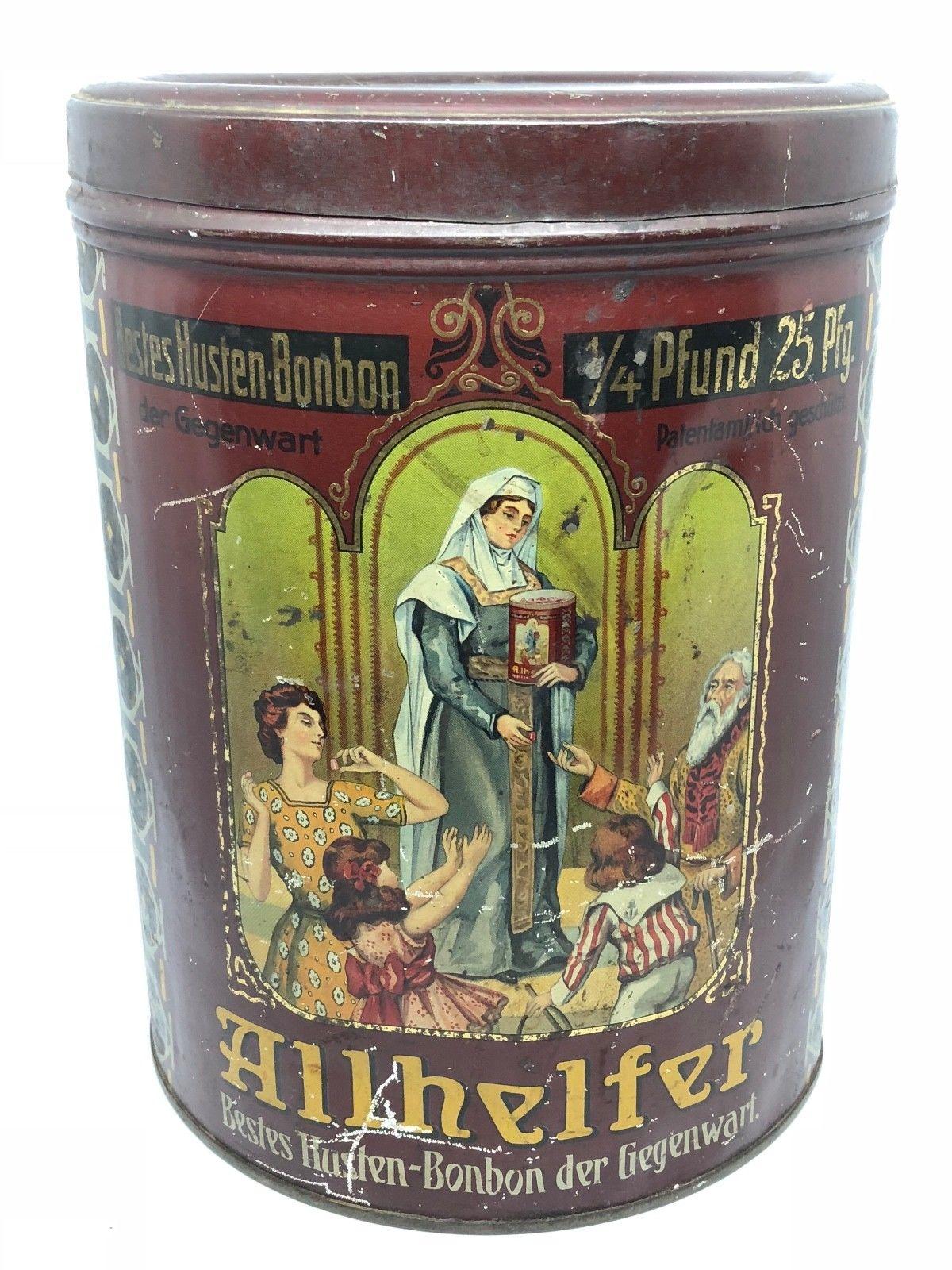 Early 20th Century Art Nouveau Lithographed Candy Cookie Tin Box Advertising Vintage German, 1910s For Sale