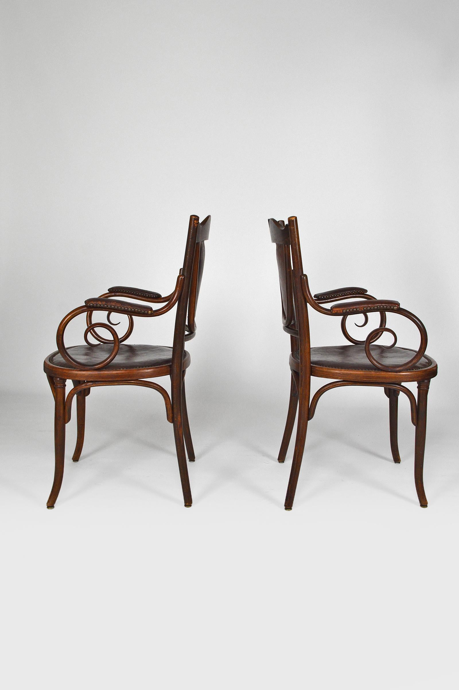 Art Nouveau Living Room Set by Fischel in Bentwood and Leather, circa 1910 5