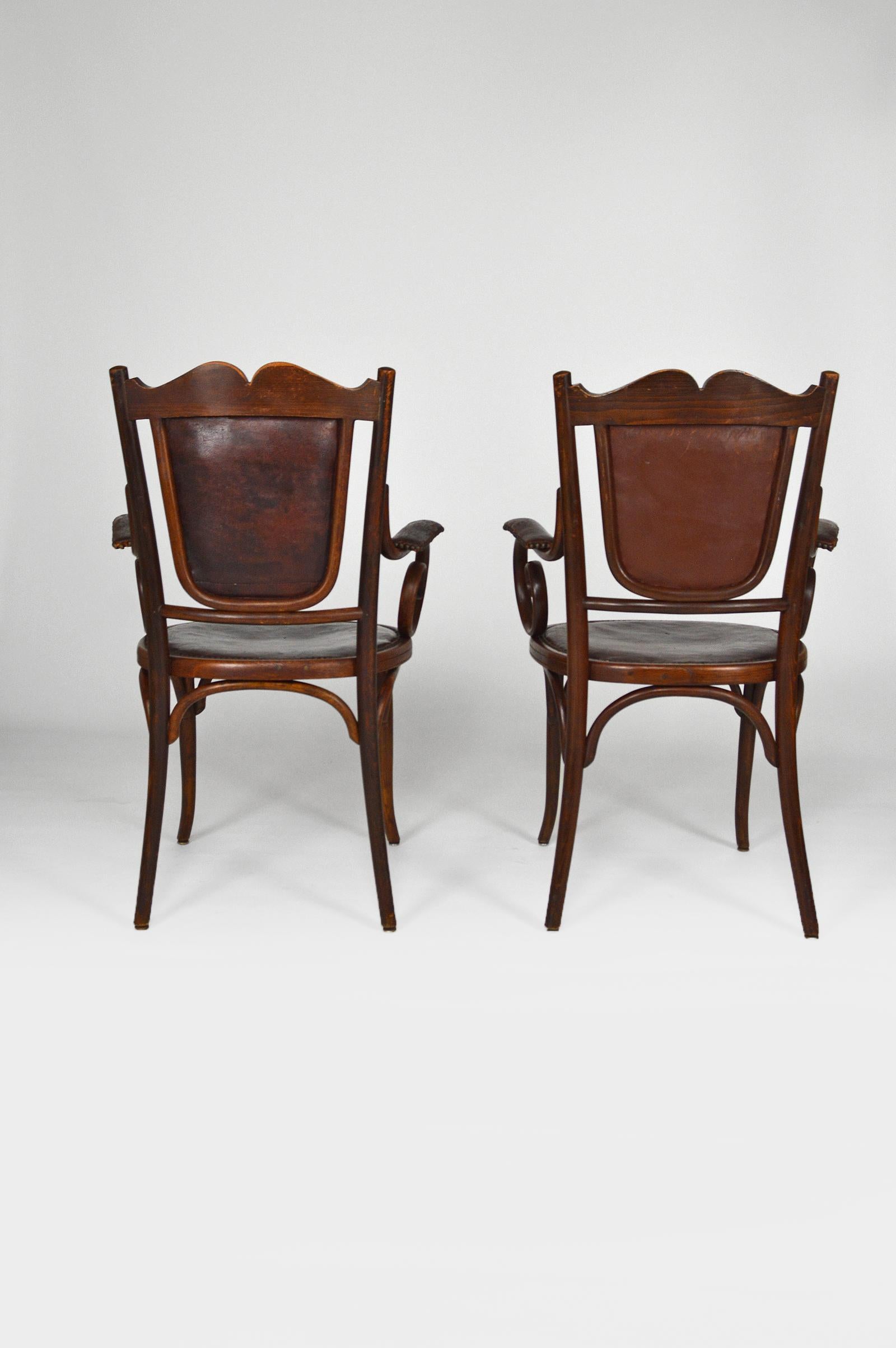 Art Nouveau Living Room Set by Fischel in Bentwood and Leather, circa 1910 6