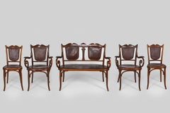 Art Nouveau Living Room Set by Fischel in Bentwood and Leather, circa 1910