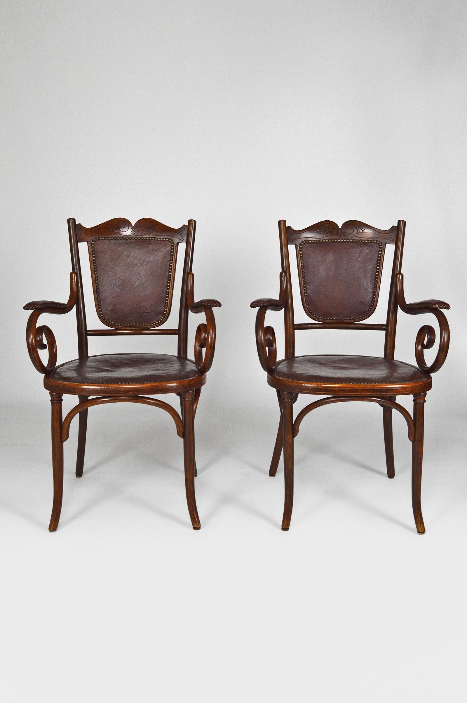 Art Nouveau Living Room Set by Fischel in Bentwood and Leather, circa 1910 2