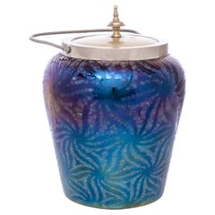 Antique Art Nouveau Loetz Iridescent Glass Biscuit Jar, Circa 1910