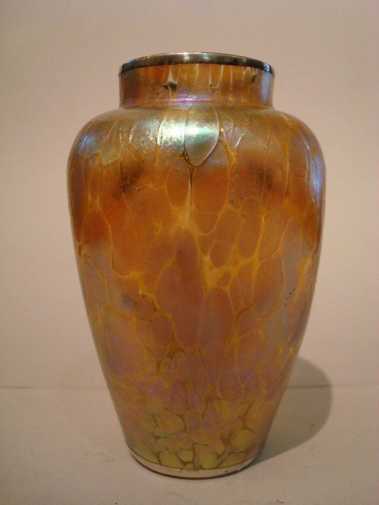 Art Nouveau Loetz Iridescent Glass Vase with Silver Overlay For Sale 6