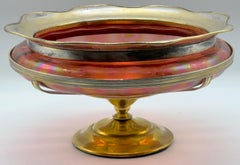 Art Nouveau Loetz Red Papillon Gilt Metal Mounted Centerpiece