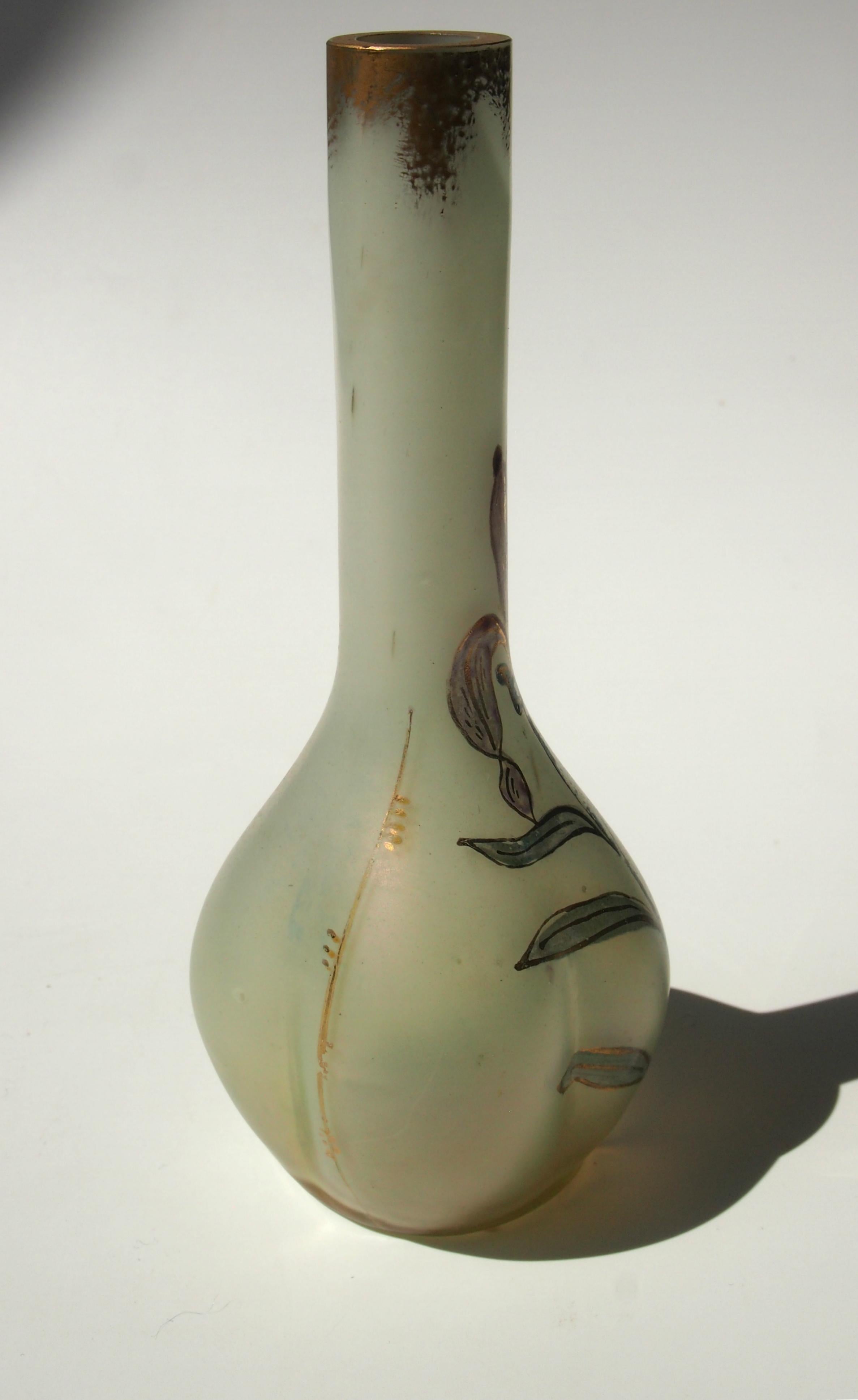 Art Nouveau Bohemian Loetz Small Enameled Arcadia Glass Vase In Good Condition For Sale In London, GB