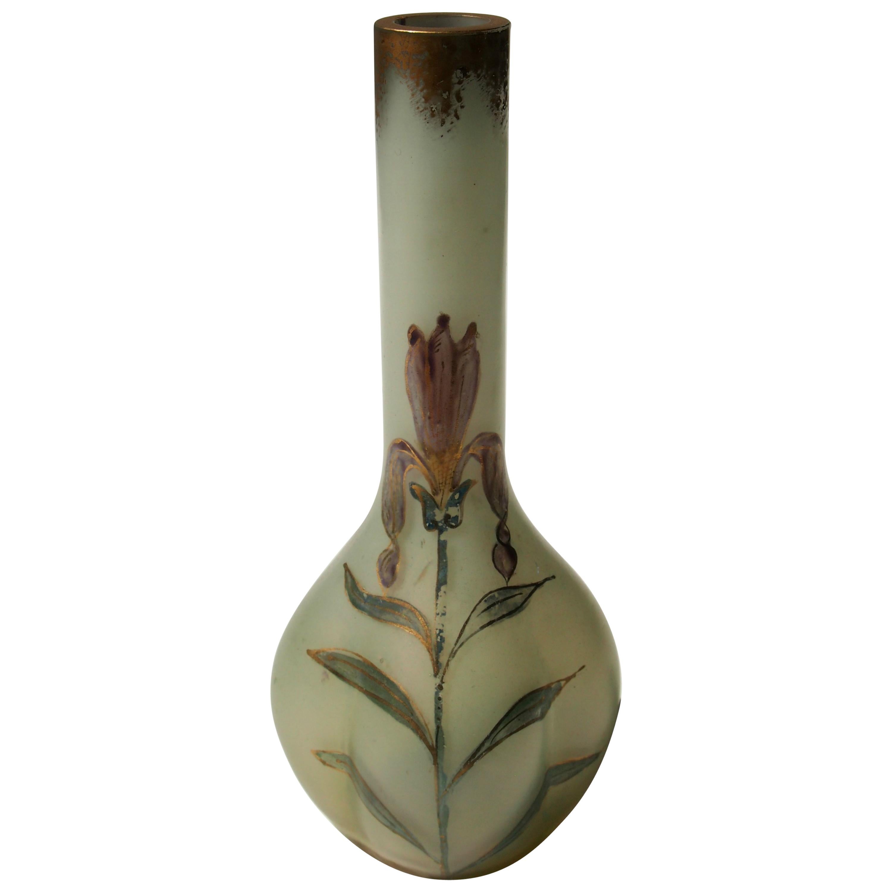 Art Nouveau Bohemian Loetz Small Enameled Arcadia Glass Vase For Sale