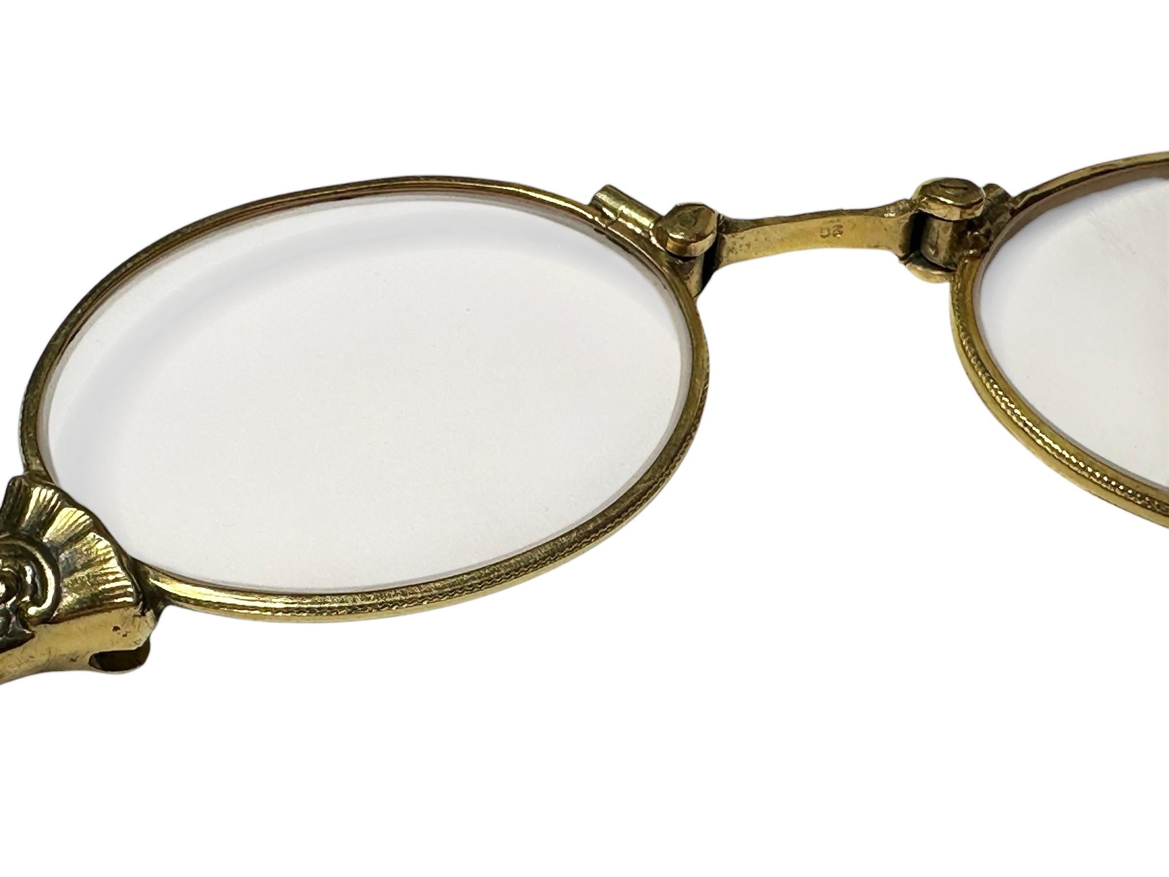 Gold Plate Art Nouveau Lorgnette Opera Glasses Folding Spectacles Antique Austria 1900s