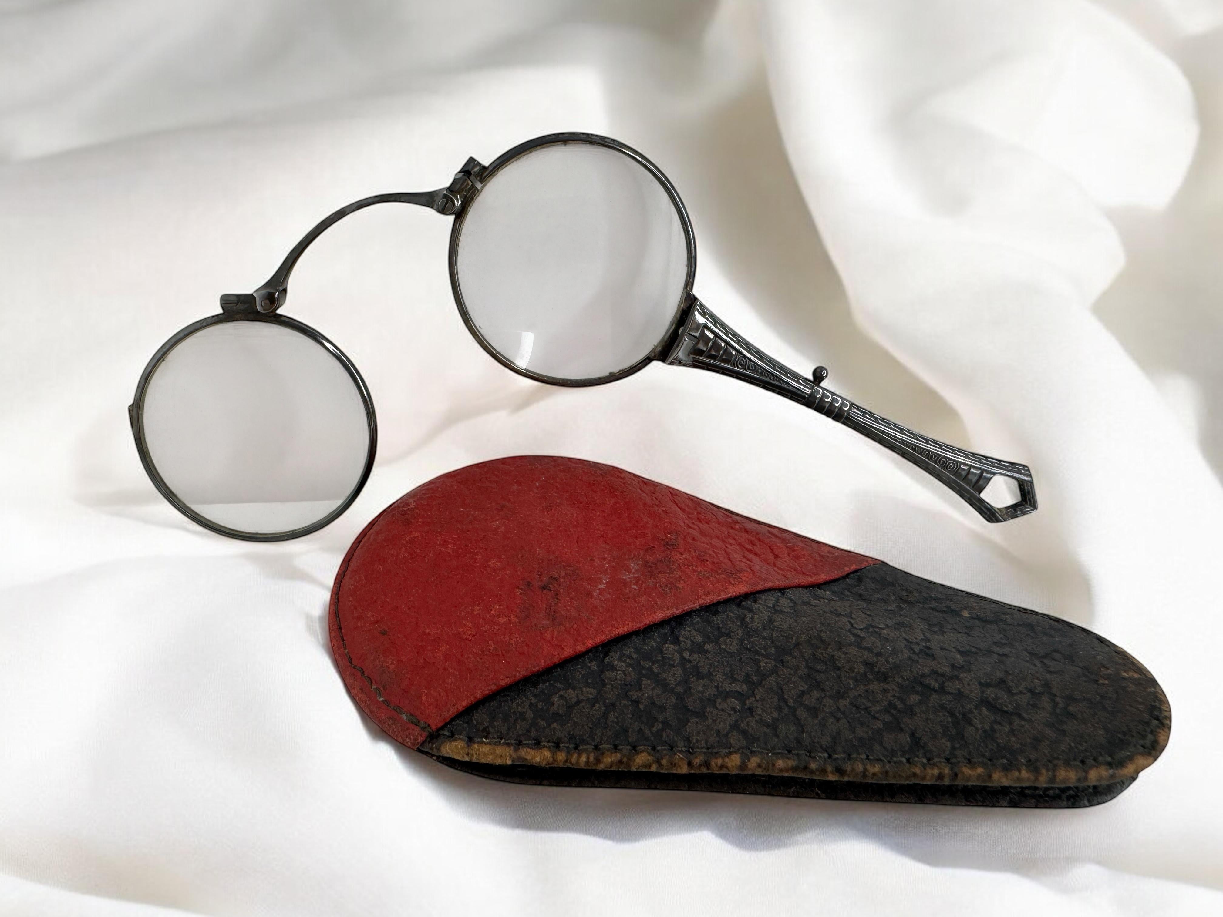 Art Nouveau Lorgnette Opera Glasses Folding Spectacles Antique German 835 Silver For Sale 7
