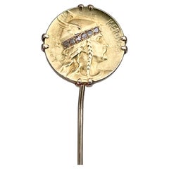 Antique Art Nouveau Louis Rault 18 Karat Gold Rose Cut Diamond King Merovee Stick Pin