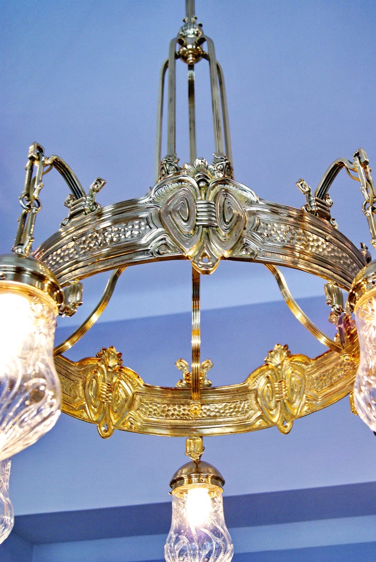 Austrian Art Nouveau Lustre Chandelier Candelabrum Five Bulbs Vienna Austria Made For Sale