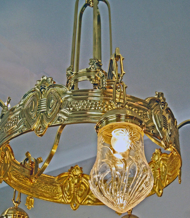 Art Nouveau Lustre Chandelier Candelabrum Five Bulbs Vienna Austria Made In Good Condition For Sale In Vienna, AT