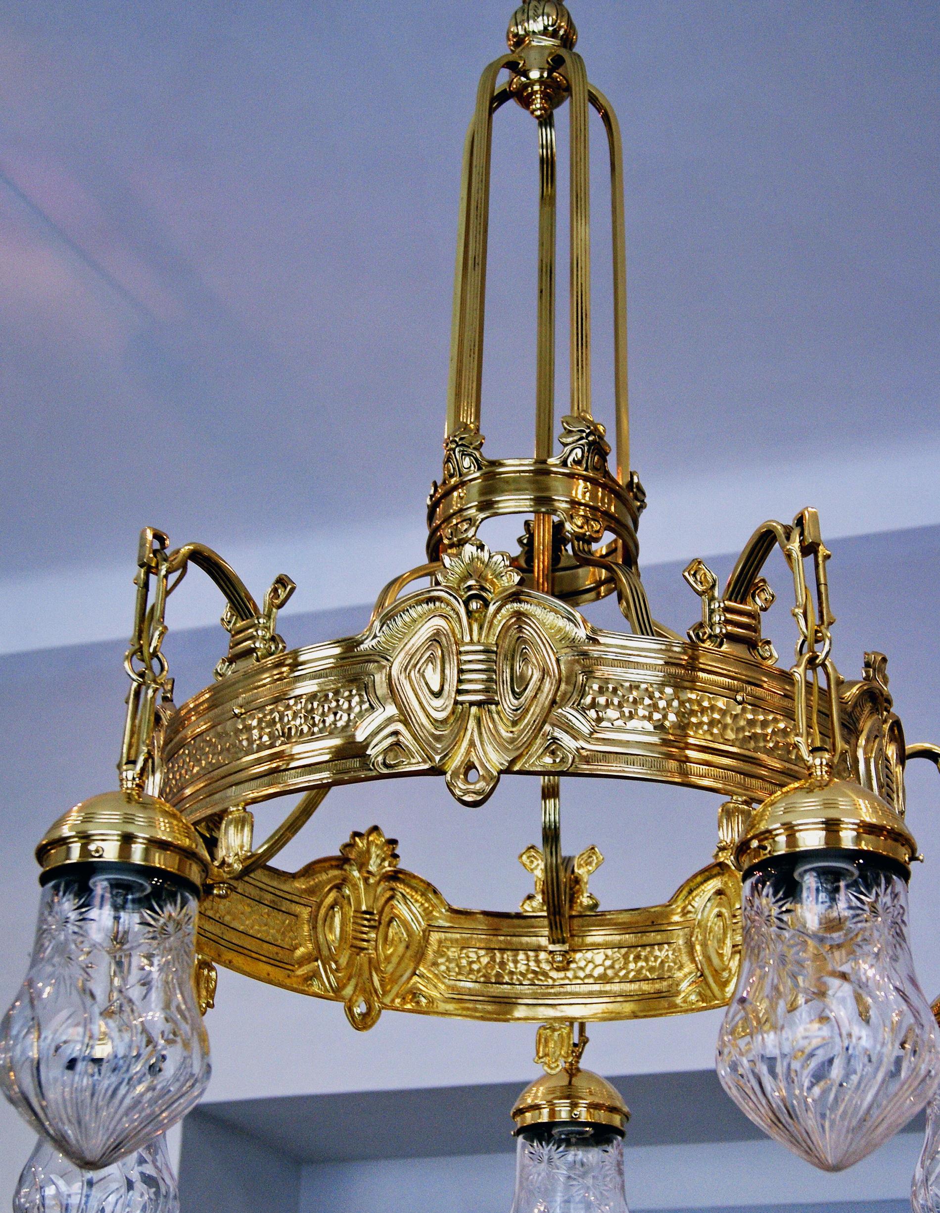Early 20th Century Art Nouveau Lustre Chandelier Candelabrum Five Bulbs Vienna Austria Made For Sale