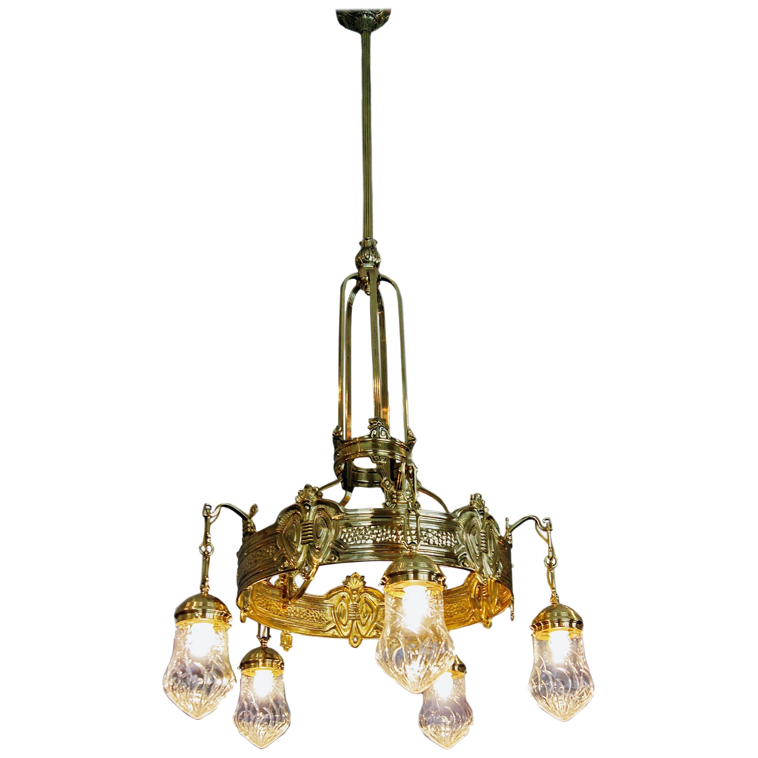 Lampadario Art Nouveau Lustre Candelabro Cinque Lampadine Vienna Austria Made