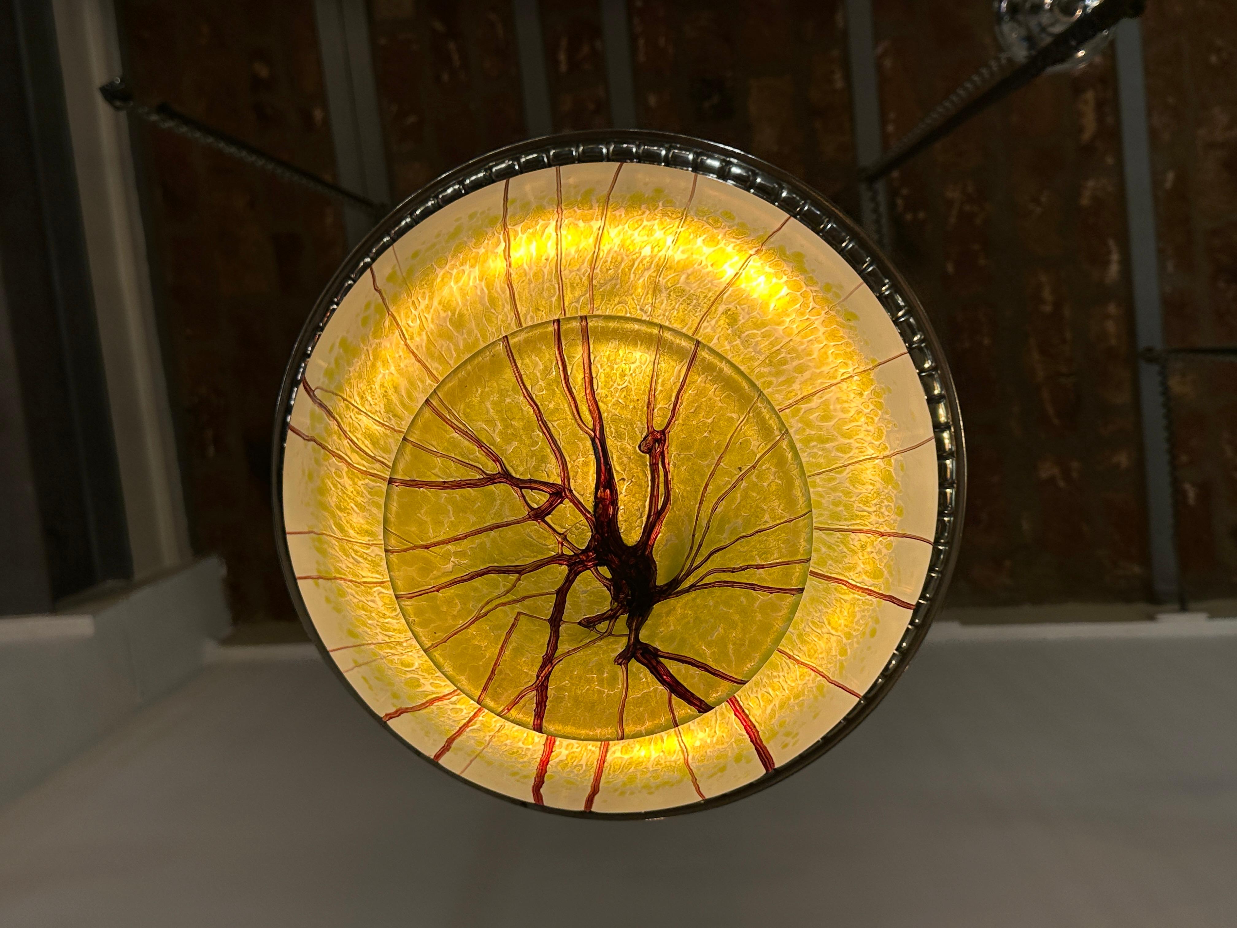 Art Nouveau, Liberty Hanging Lamp in silver-plated bronze and glass, 1900 For Sale 4