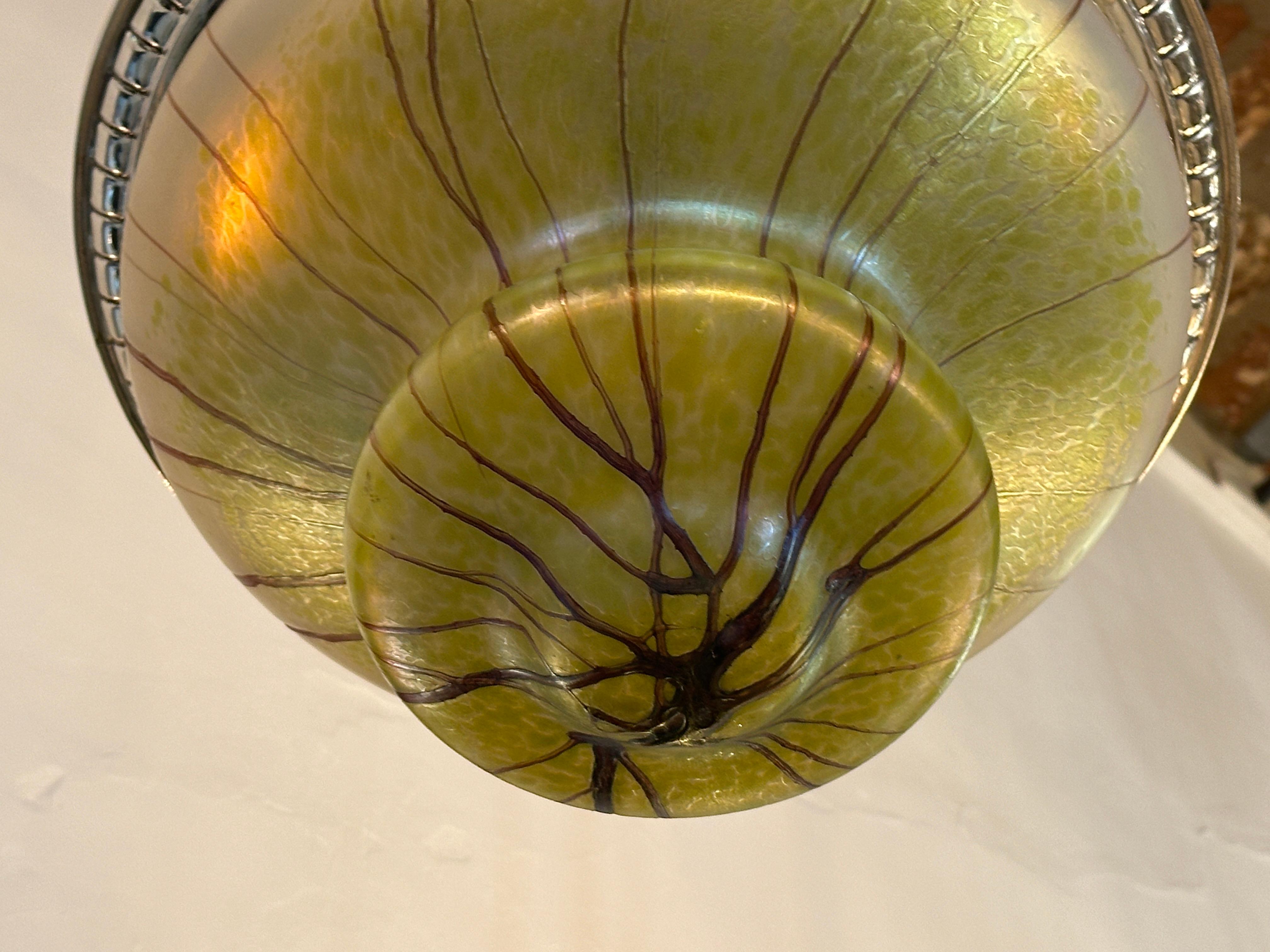 Art Nouveau, Liberty Hanging Lamp in silver-plated bronze and glass, 1900 For Sale 5