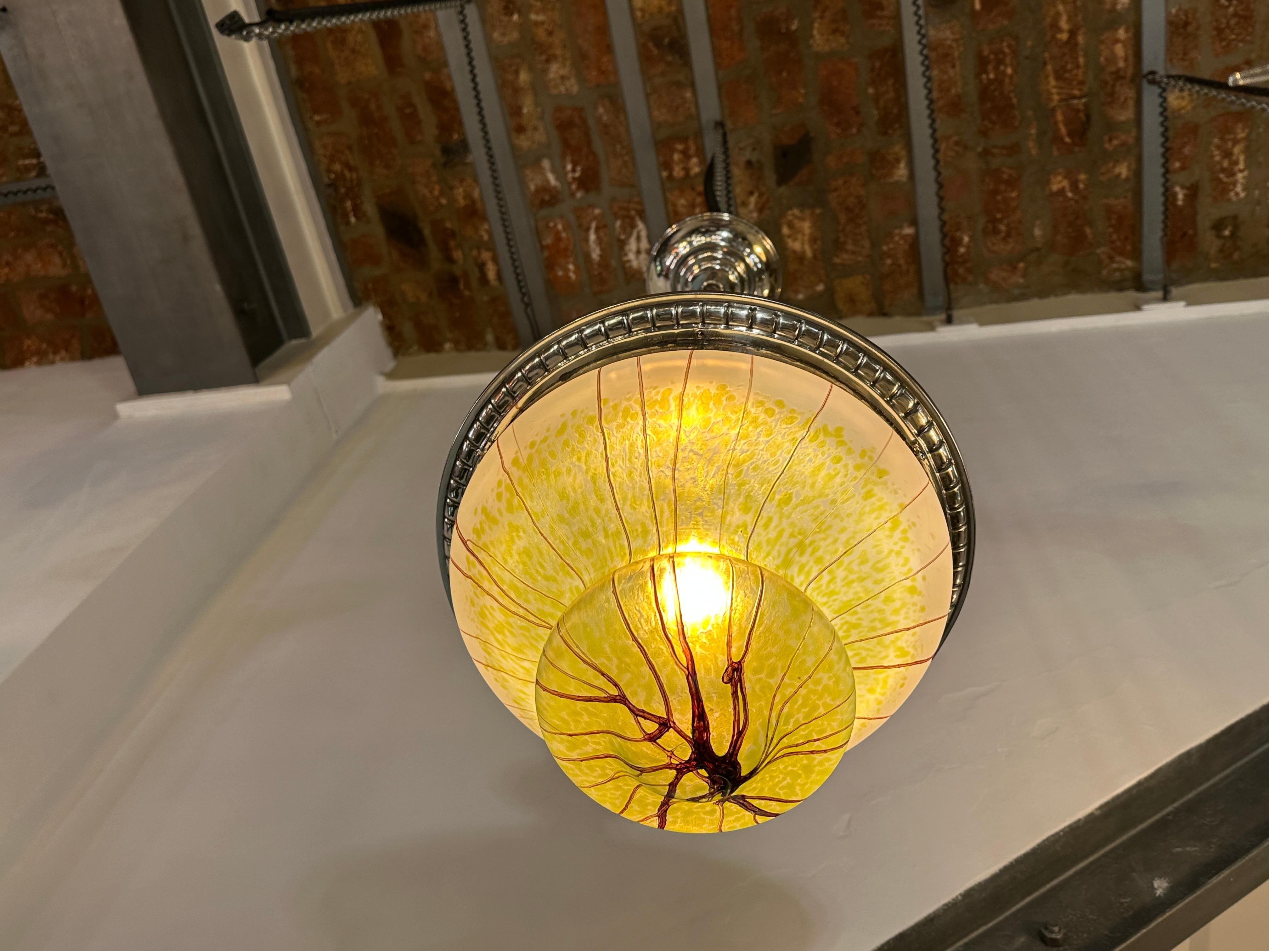 Art Nouveau, Liberty Hanging Lamp in silver-plated bronze and glass, 1900 In Good Condition For Sale In Ciudad Autónoma Buenos Aires, C