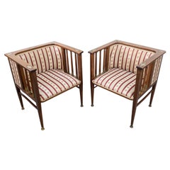 Art Nouveau Mahogany and Brass Armchairs by Hans Christiansen