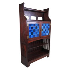 Antique Art Nouveau Mahogany Buffet/ Cabinet with Blue Tiles, Austria, circa 1905