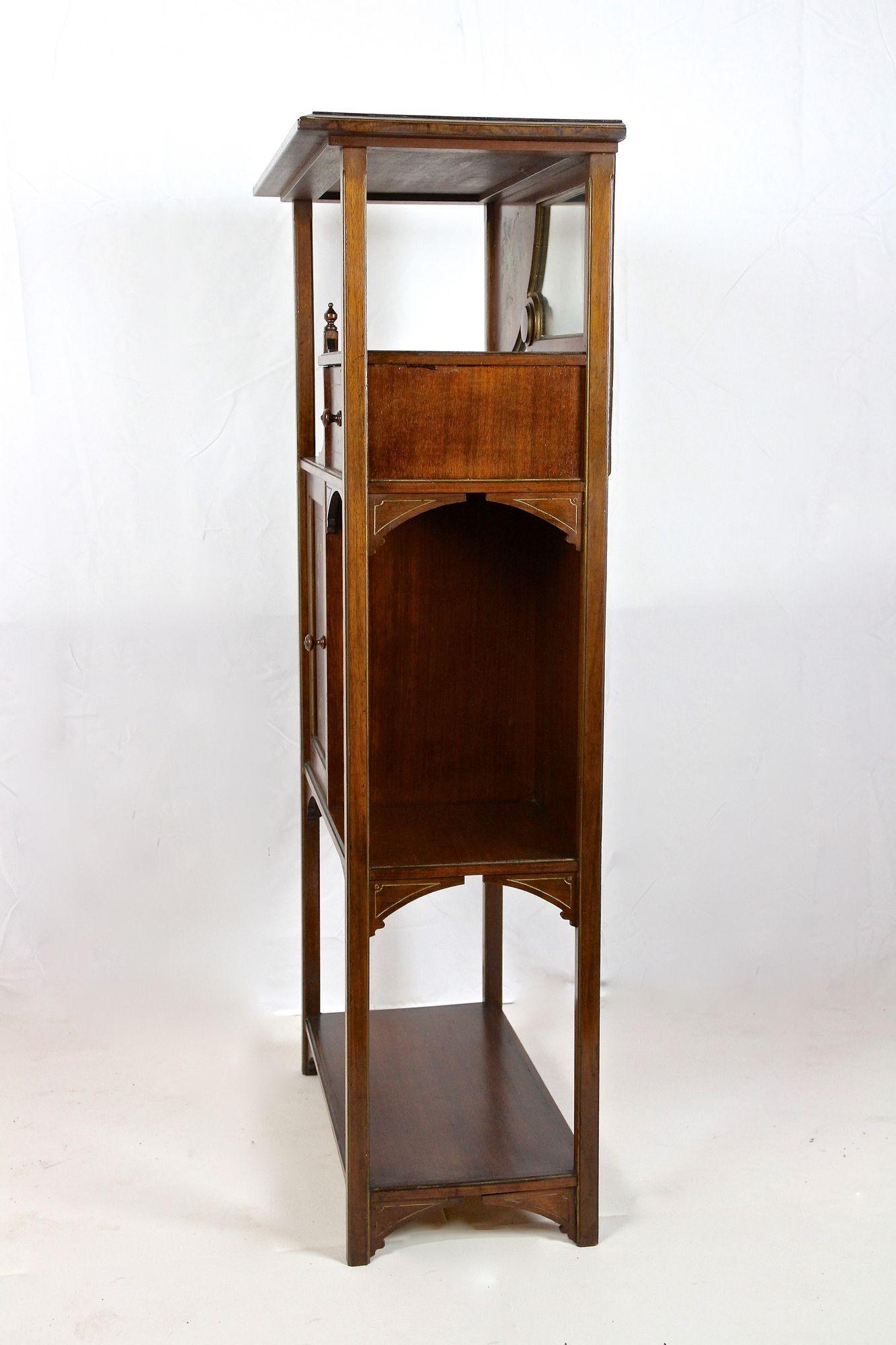 Art Nouveau Mahogany Display Cabinet/ Etagere With Painted Flowers, FR ca. 1900 1