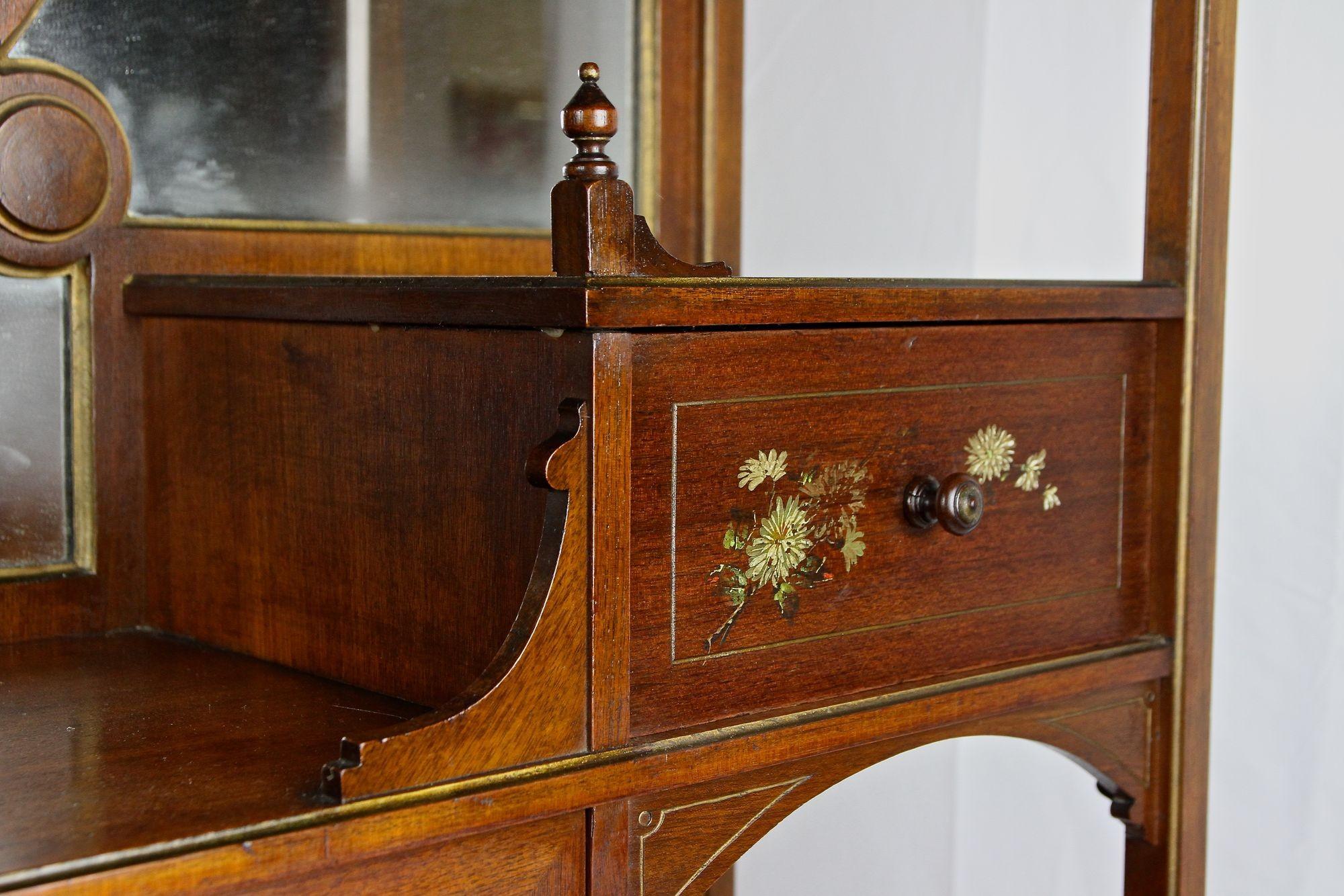 Art Nouveau Mahogany Display Cabinet/ Etagere With Painted Flowers, FR ca. 1900 6