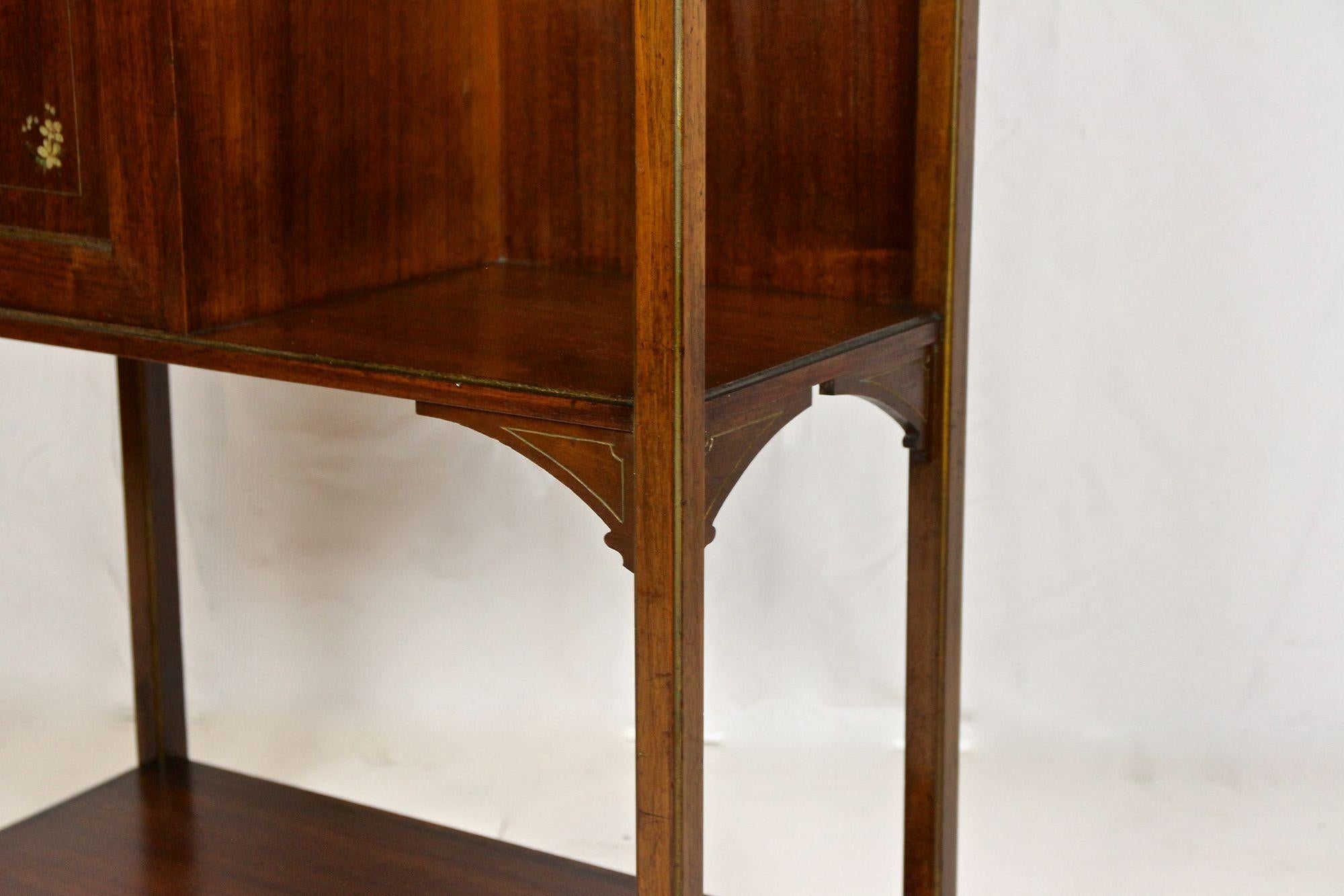 20th Century Art Nouveau Mahogany Display Cabinet/ Etagere With Painted Flowers, FR ca. 1900
