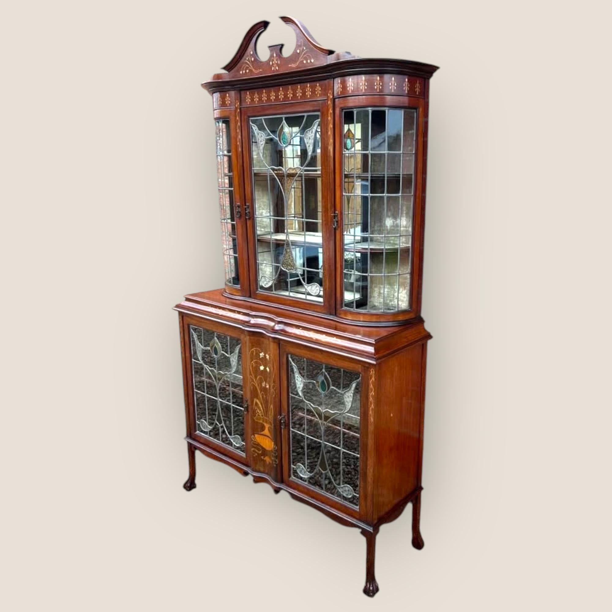 Edwardian Art Nouveau Mahogany Display Cabinet For Sale