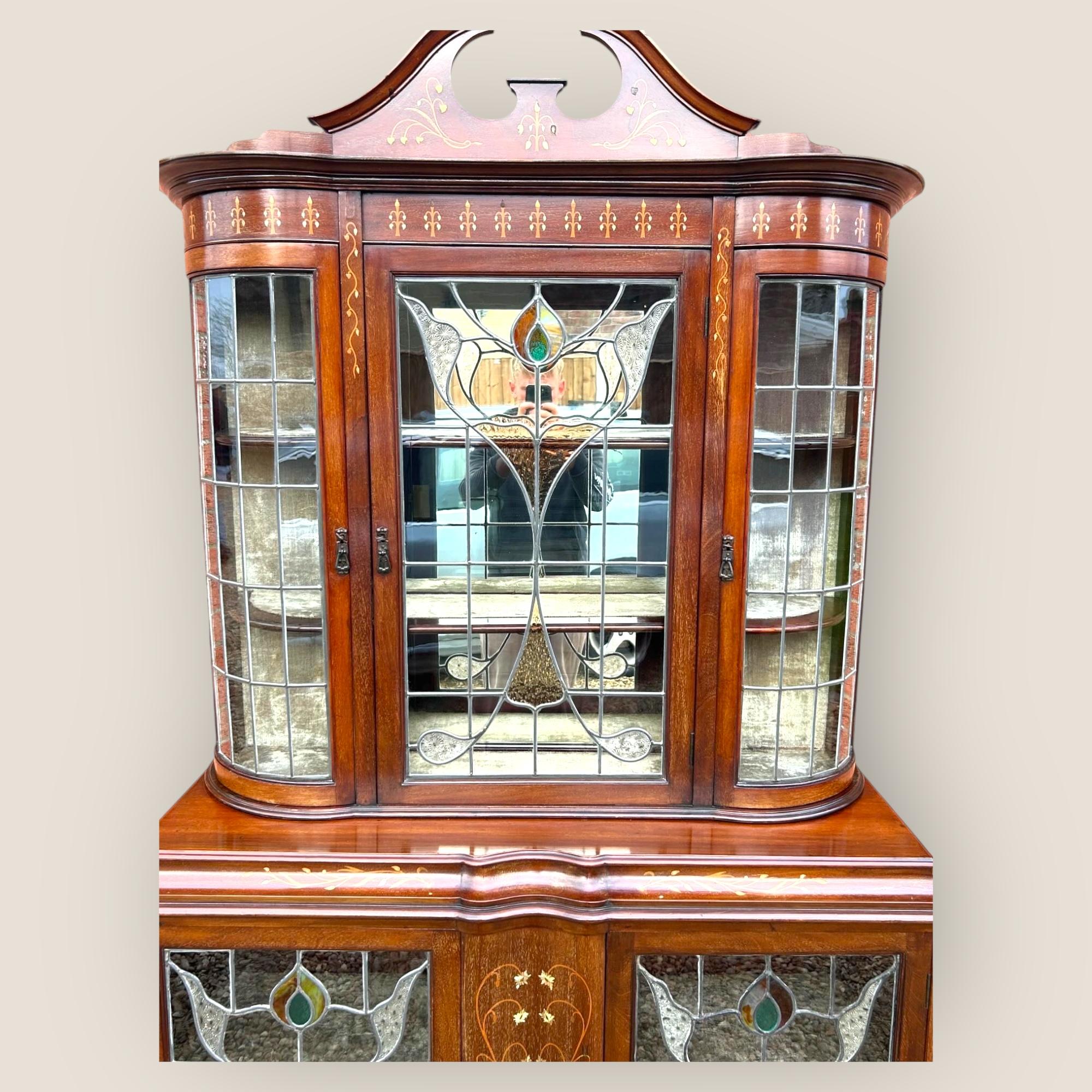 British Art Nouveau Mahogany Display Cabinet For Sale